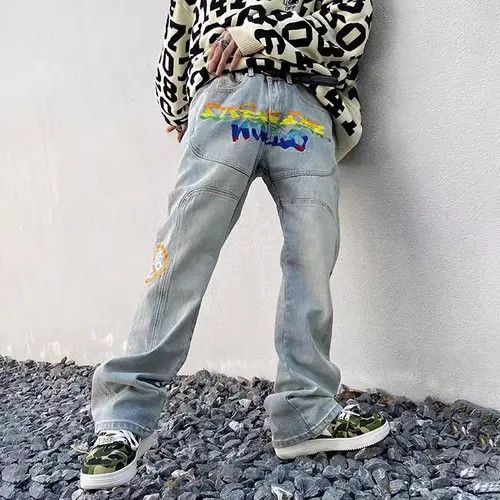 VIBE Vintage washed distressed rainbow embroidered letter jeans Size US 32 / EU 48 - 6 Thumbnail