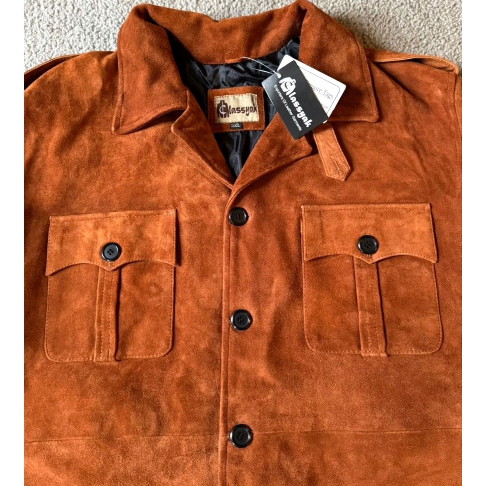 Vintage NWT Classyak Men's Brown Button Front Suede Leather Jacket Size 5XL Regular Brown Jacket (Jacket) Size US XXL / EU 58 / 5 - 3 Thumbnail