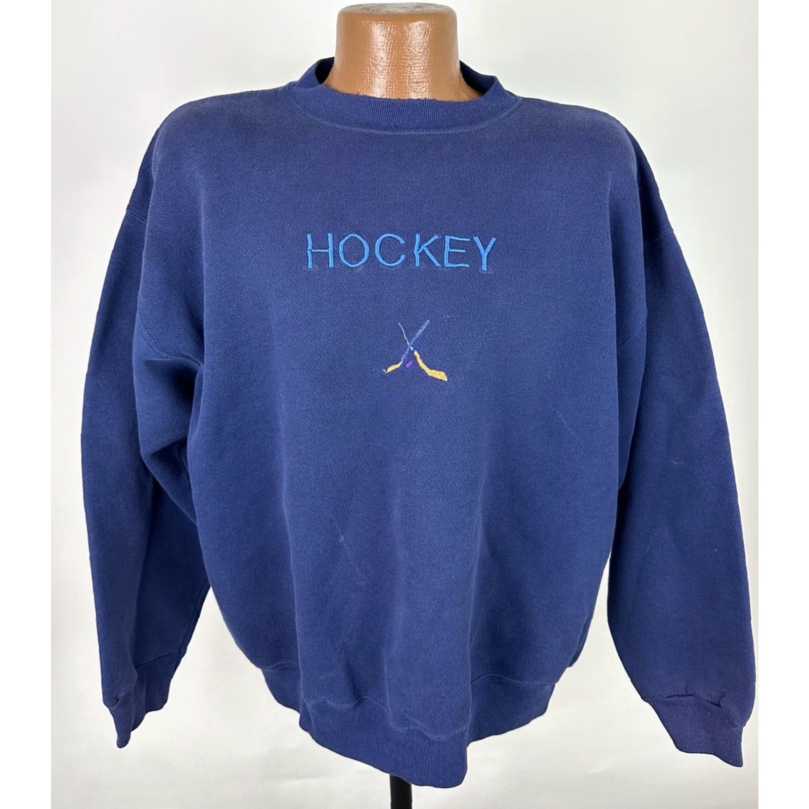 Tultex VINTAGE Tultex Sweatshirt XL Blue Navy Embroidered 90s Distressed Men Crew Neck Pullover Mid-weight Cotton Blend Size US XL / EU 56 / 4 - 2 Thumbnail