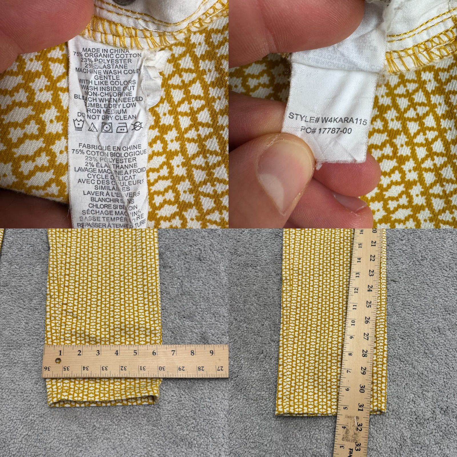 Prana Prana Kara Geometric Organic Cotton Skinny Pants Womens 6 28 Yellow Stretch Size 28" / US 6 / IT 42 - 8 Thumbnail