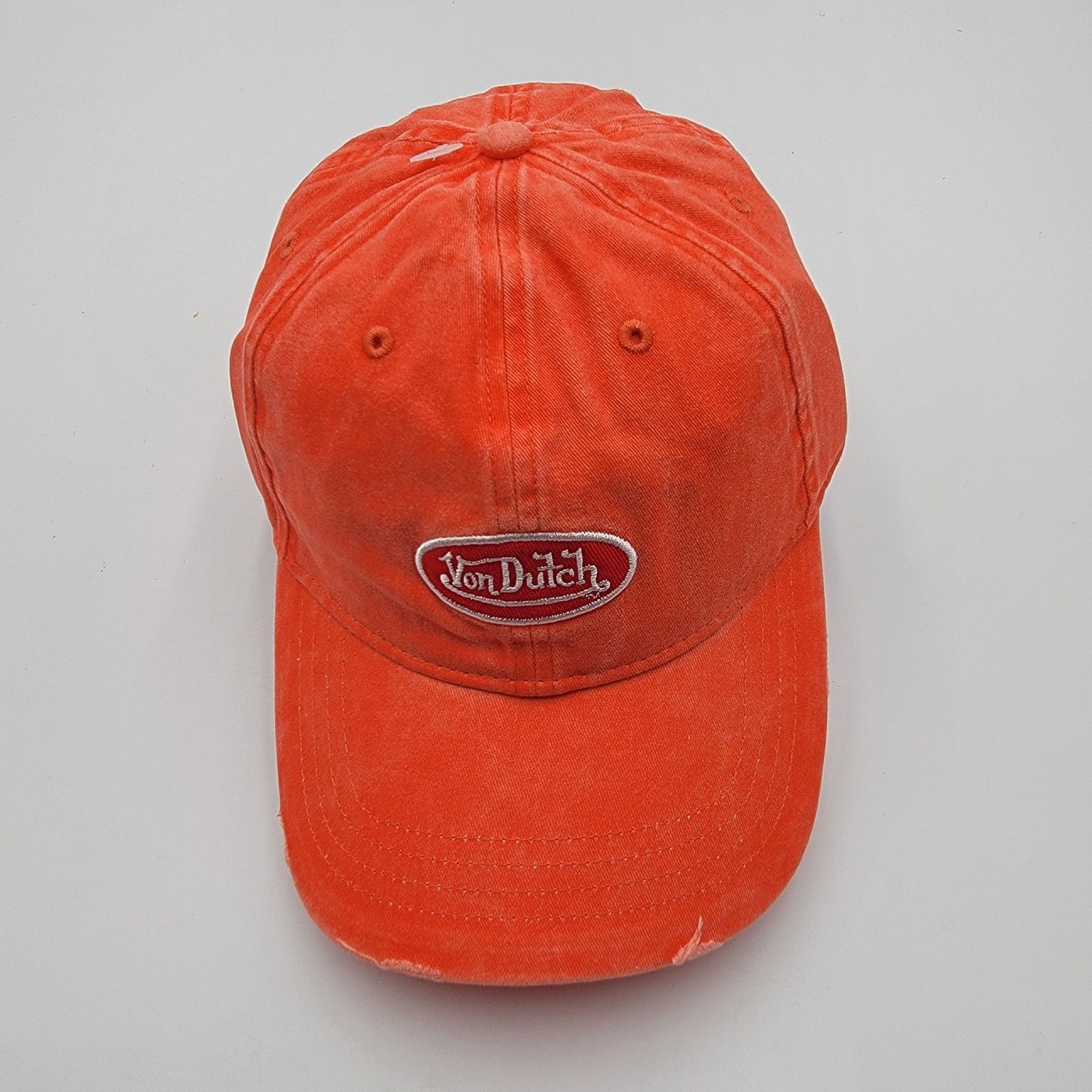Von Dutch Von Dutch Distressed Denim Adjustable Dad Cap in Orange Size ONE SIZE - 5 Thumbnail