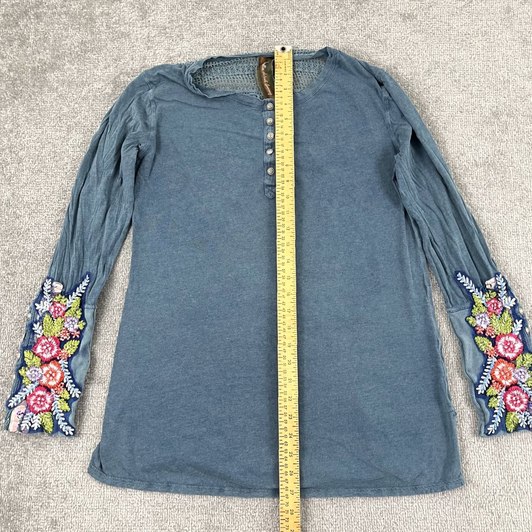 Vintage Aratta Silent Journey Blouse Womens S Blue Floral Embroidered Henley Boho Long Sleeve Size S / US 4 / IT 40 - 4 Thumbnail