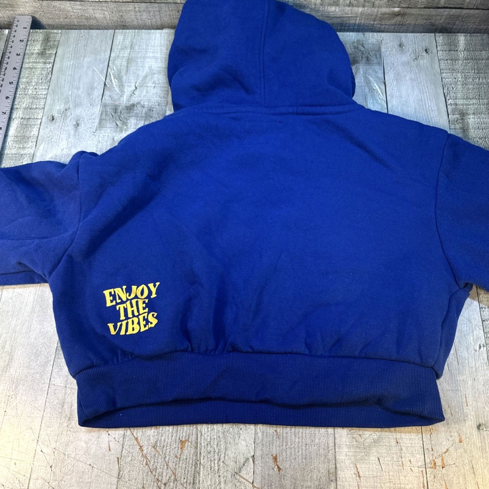 Vintage RF Womens Cropped Hoodie Blue Yellow Graphic Pullover Streetwear Size S Size S / US 4 / IT 40 - 4 Thumbnail