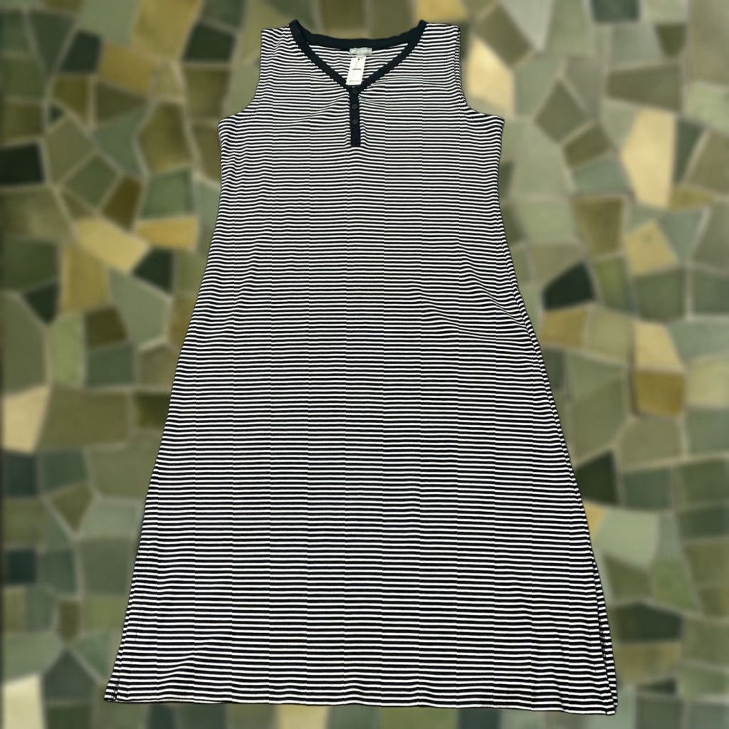 Talbots TALBOTS Dress Sleeveless Petite Large Black White Striped V-Neck Sundress Casual NWT Womens Size L / US 10 / IT 46 - 1 Thumbnail