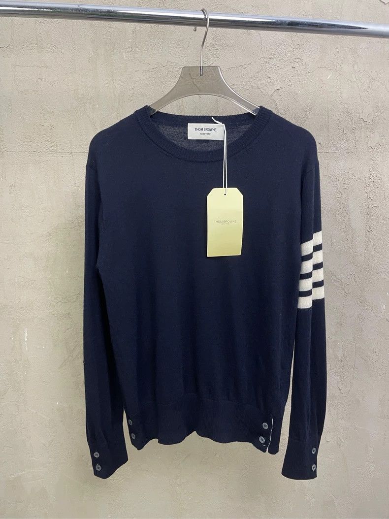 Thom Browne Thom browne Dark blue four-striped round-neck wool sweater Size US S / EU 44-46 / 1 - 1 Thumbnail
