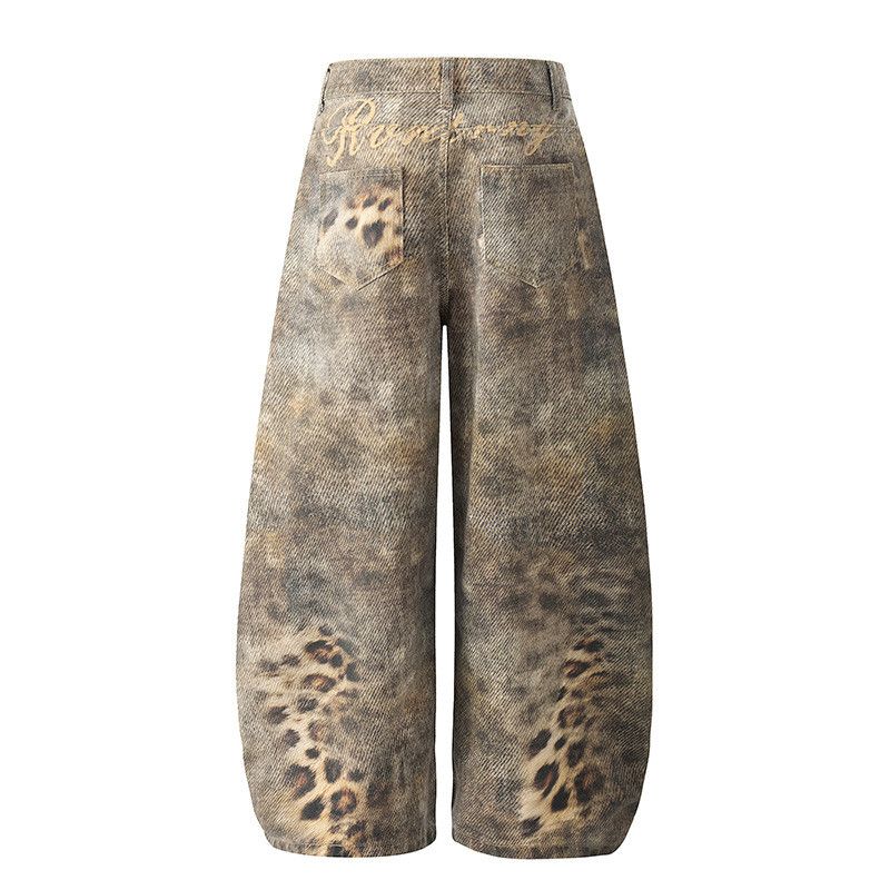Vintage American retro distressed leopard print wide-leg jeans Size US 32 / EU 48 - 2 Thumbnail