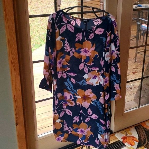 Designer SLNY Teal Floral Jewel Long Sleeve Sheath Sz. 16 Dress Size XXL / US 16-18 / IT 52-54 - 1 Thumbnail