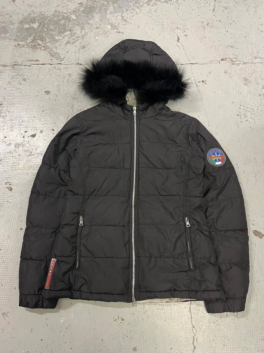 Prada AW2006 Prada Linea Rossa Fox Fur Black Hooded Puffer Jacket Size M / US 6-8 / IT 42-44 - 1 Thumbnail