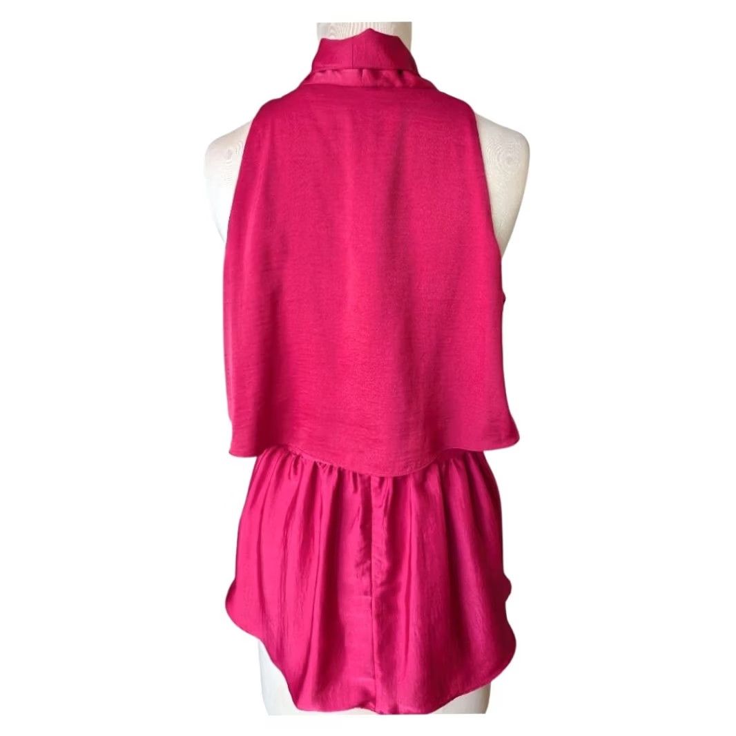 Bcbgmaxazria BCBGMAXAZRIA Blouse Halter Sleeveless Satin Pink Peplum Bow Tie Neck Womens M Size M / US 6-8 / IT 42-44 - 4 Thumbnail
