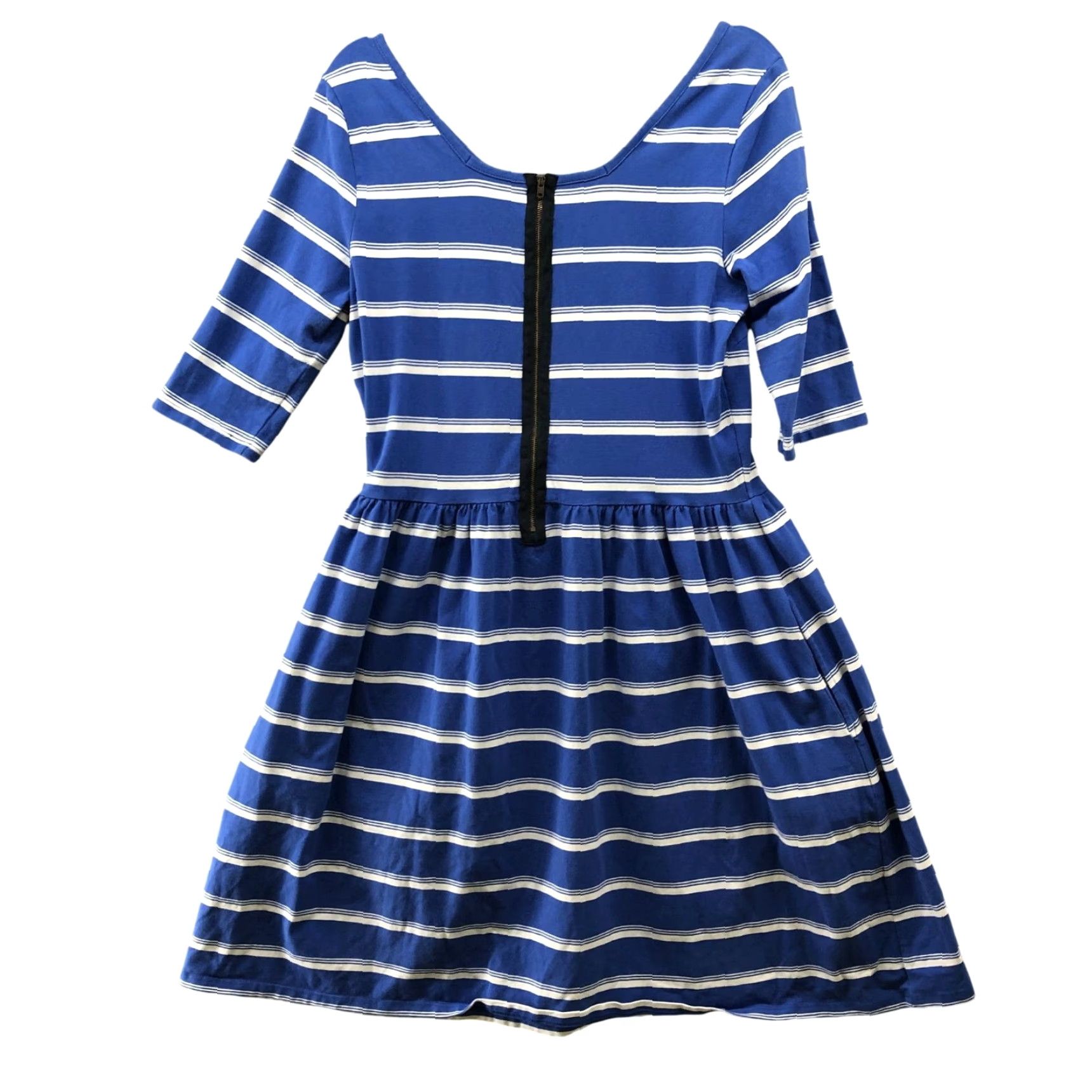 Vintage Hanna Andersson Dress Shirt Dress Womens M Blue White Striped Scoop Neck 1/2 Sleeve Knit Pockets A-Line Casual Size M / US 6-8 / IT 42-44 - 2 Thumbnail