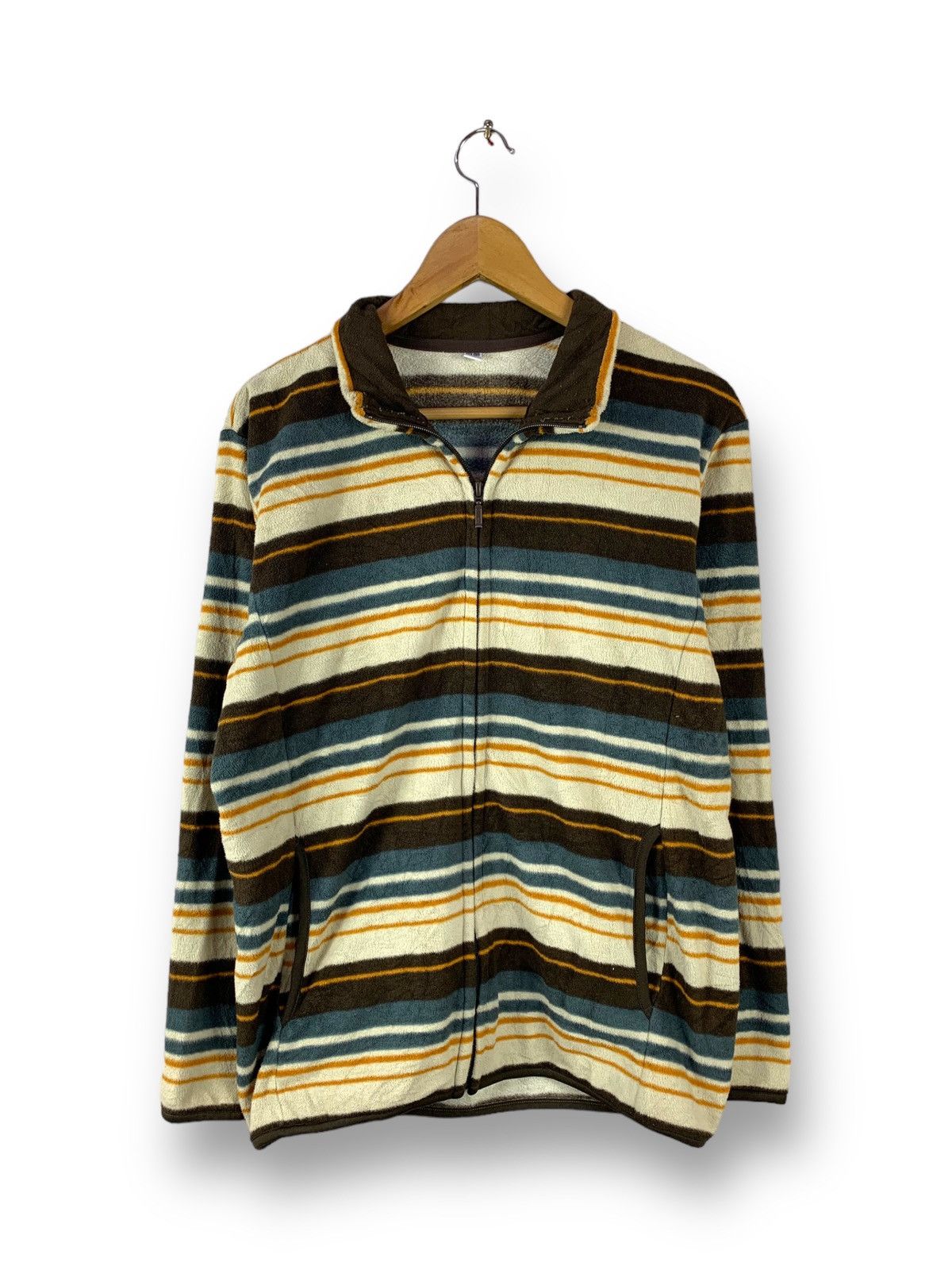 image of Steals! Uniqlo Fleece Zipper Jacket Stripes, Men's (Size Medium)