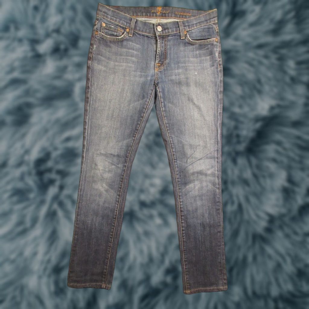 7 For All Mankind VINTAGE 7 For All Mankind Jeans Womens Slim Low Rise 27x29 Blue Roxanne Stretch Tapered 5-Pocket Denim Size 27" / US 4 / IT 40 - 1 Thumbnail