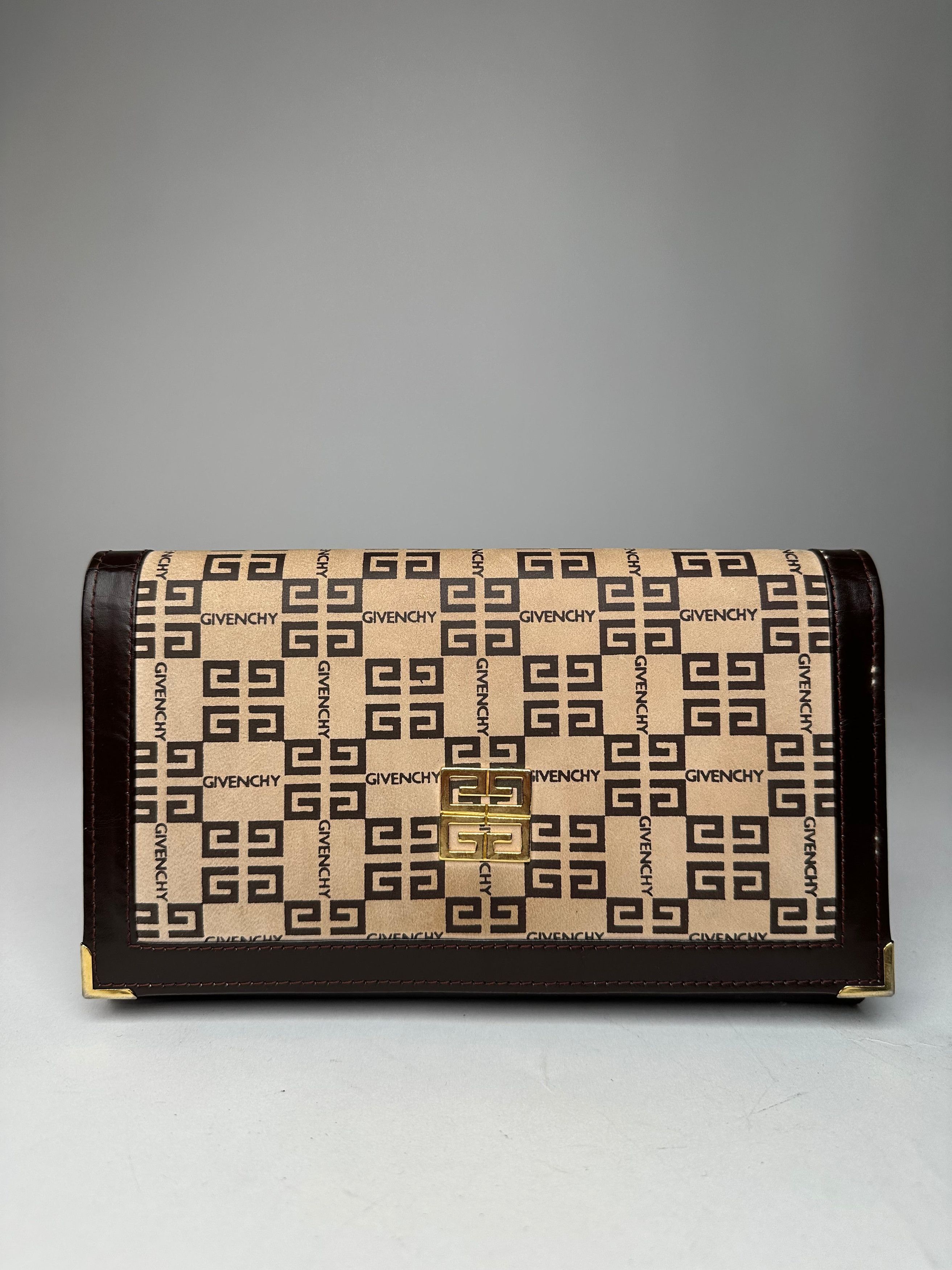 Givenchy Vintage Leather Monogram Clutch Brown Beige Size ONE SIZE - 1 Thumbnail