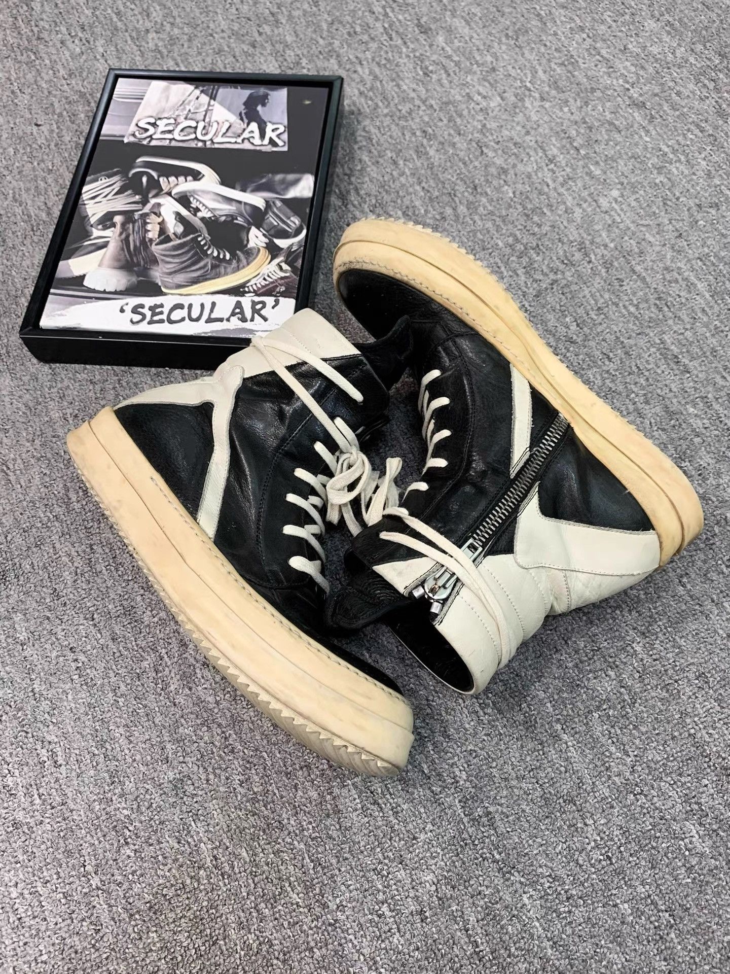 Rick Owens Rick Owens Black White Spike Sole Geobasket K34 Size US 10 / EU 43 - 5 Thumbnail