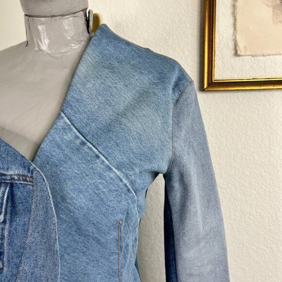 A.W.A.K.E. MODE A.W.A.K.E. MODE Upcycled Denim Off Shoulder Top Jean Jacket Size XS / US 0-2 / IT 36-38 - 8 Thumbnail