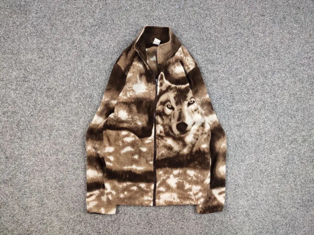 Japanese Brand Vintage 90's Fleece Zip Light Jacket Art Brown Wolf Hype Size US S / EU 44-46 / 1 - 1 Thumbnail
