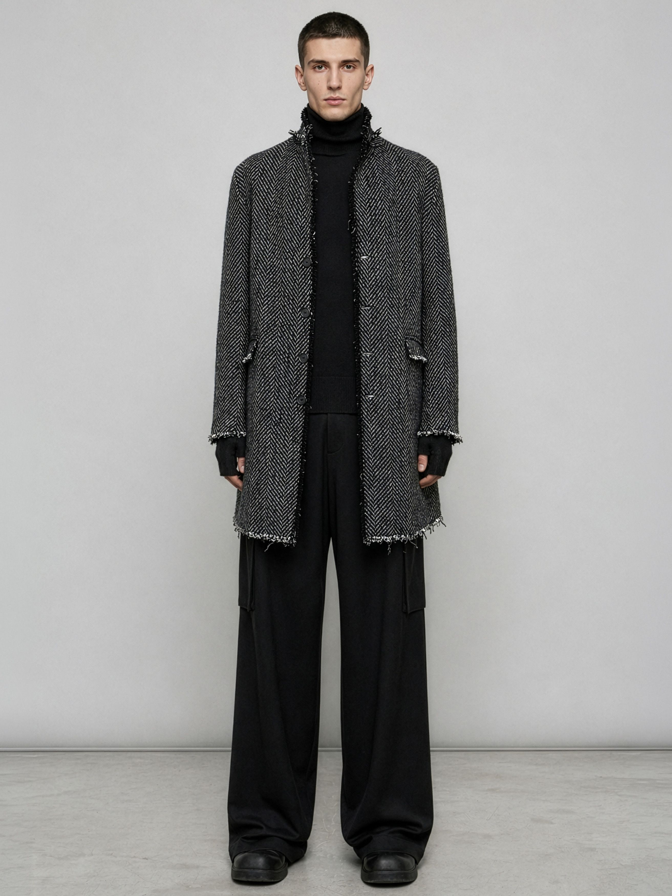 Avant Toi Distressed Herringbone Virgin Wool Coat Size US L / EU 52-54 / 3 - 14 Thumbnail