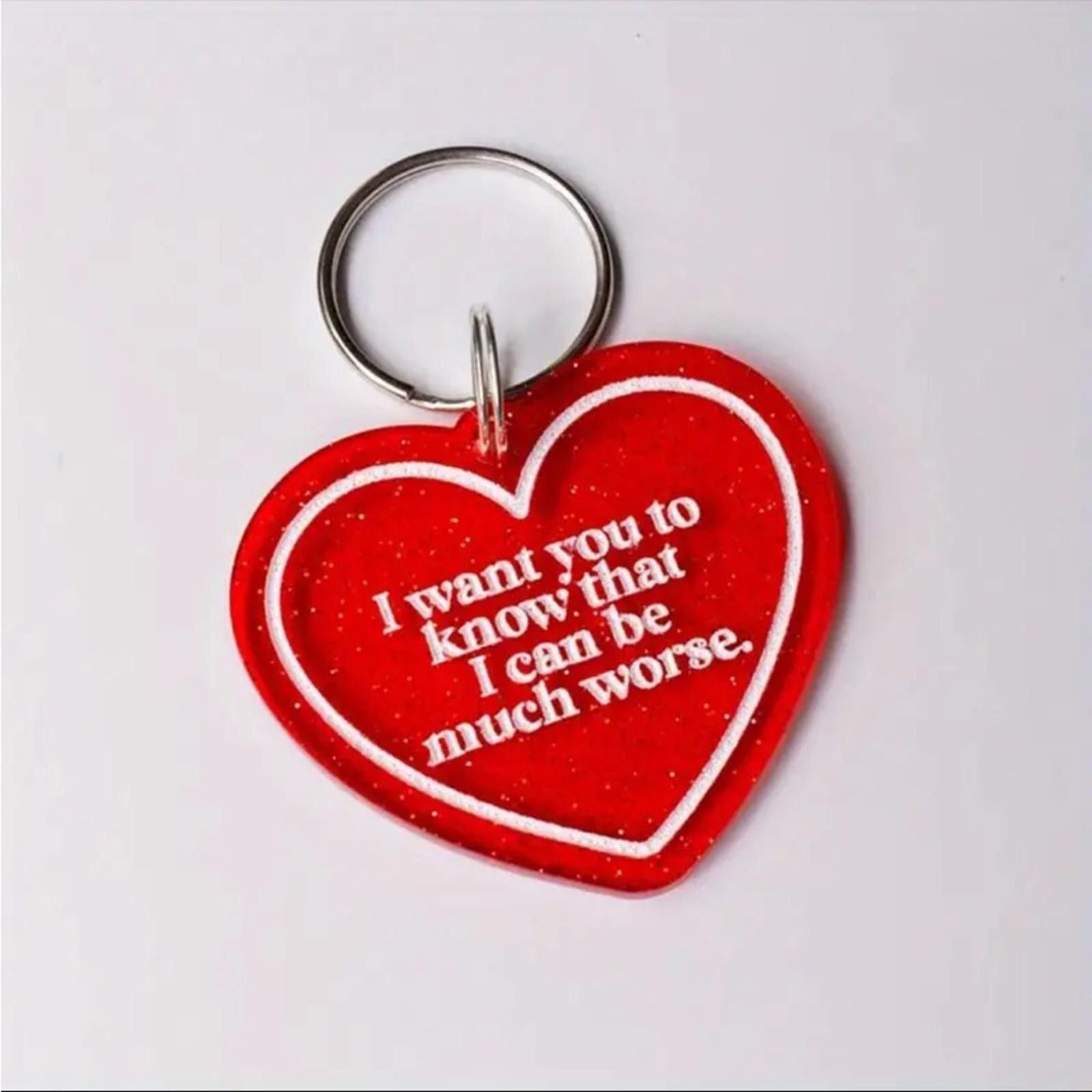 Designer Red Heart Keychain with White Text Size ONE SIZE - 2 Thumbnail
