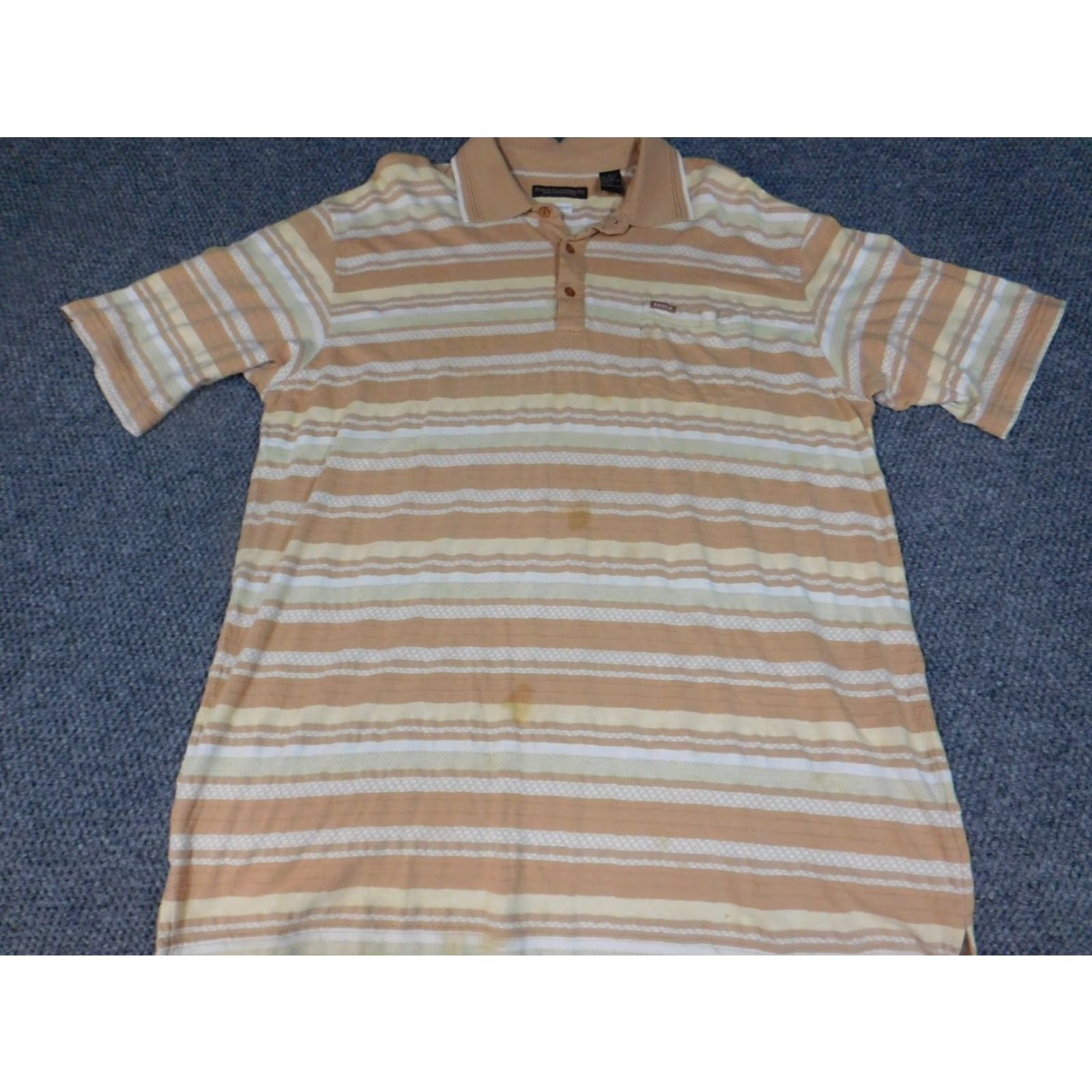 Enyce Enyce Polo Shirt XL Regular Beige Striped Button Short Sleeve Logo Knit Cotton Men Casual Vintage No Size US XL / EU 56 / 4 - 2 Thumbnail