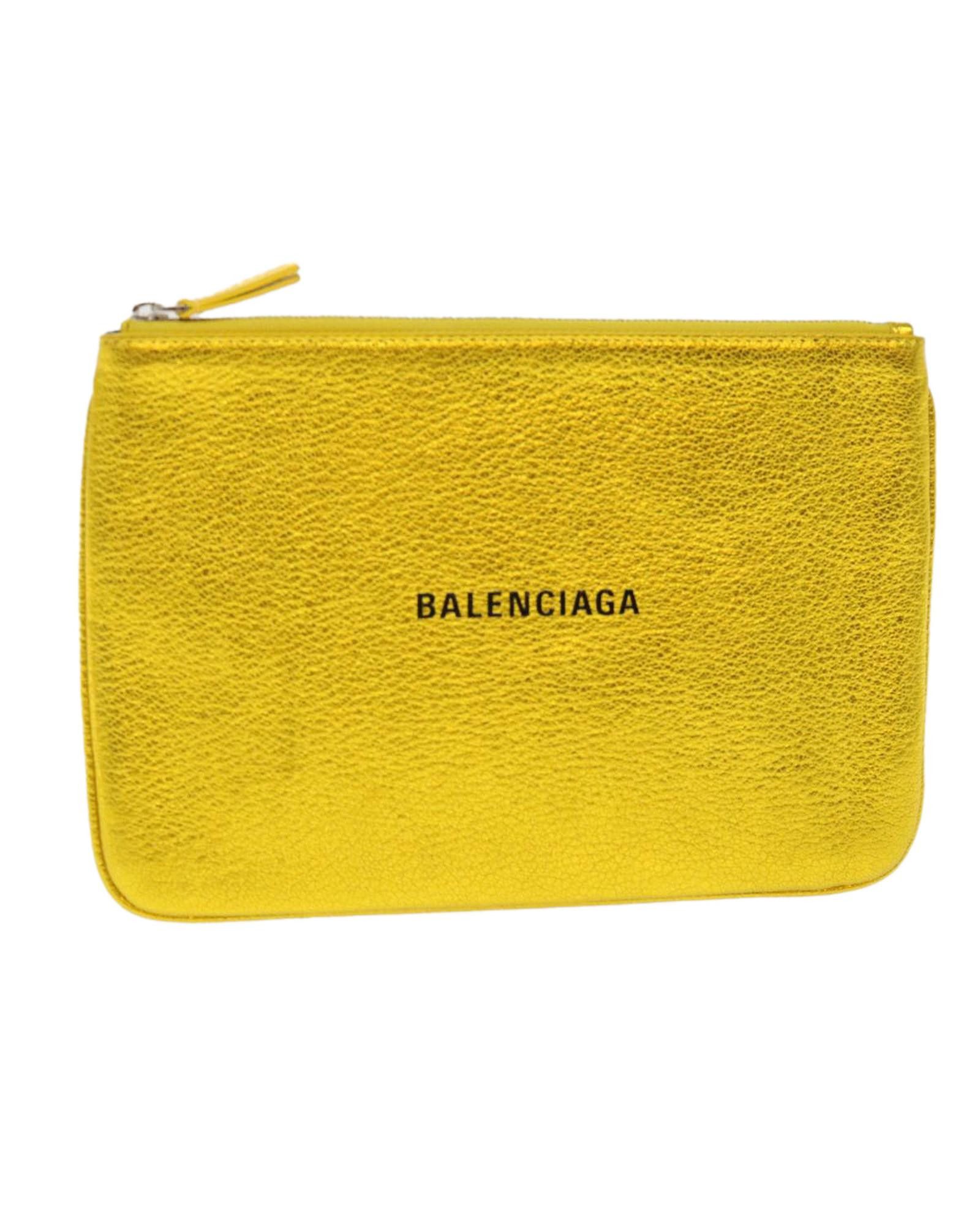 image of Balenciaga Gold Leather Pouch, Women's