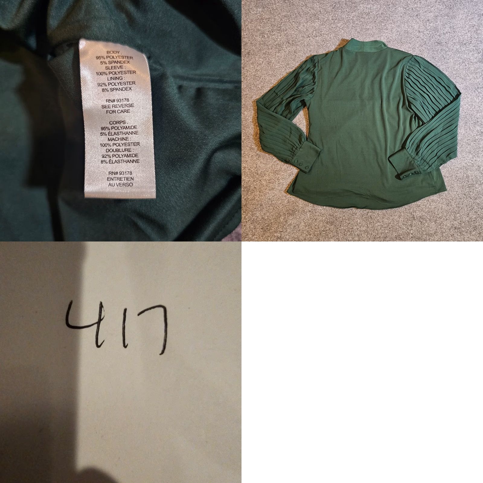 Elie Tahari Elie Tahari Blouse Shirt Womens M Green V-Neck Pleated Sleeves Stretch Career Size M / US 6-8 / IT 42-44 - 8 Thumbnail