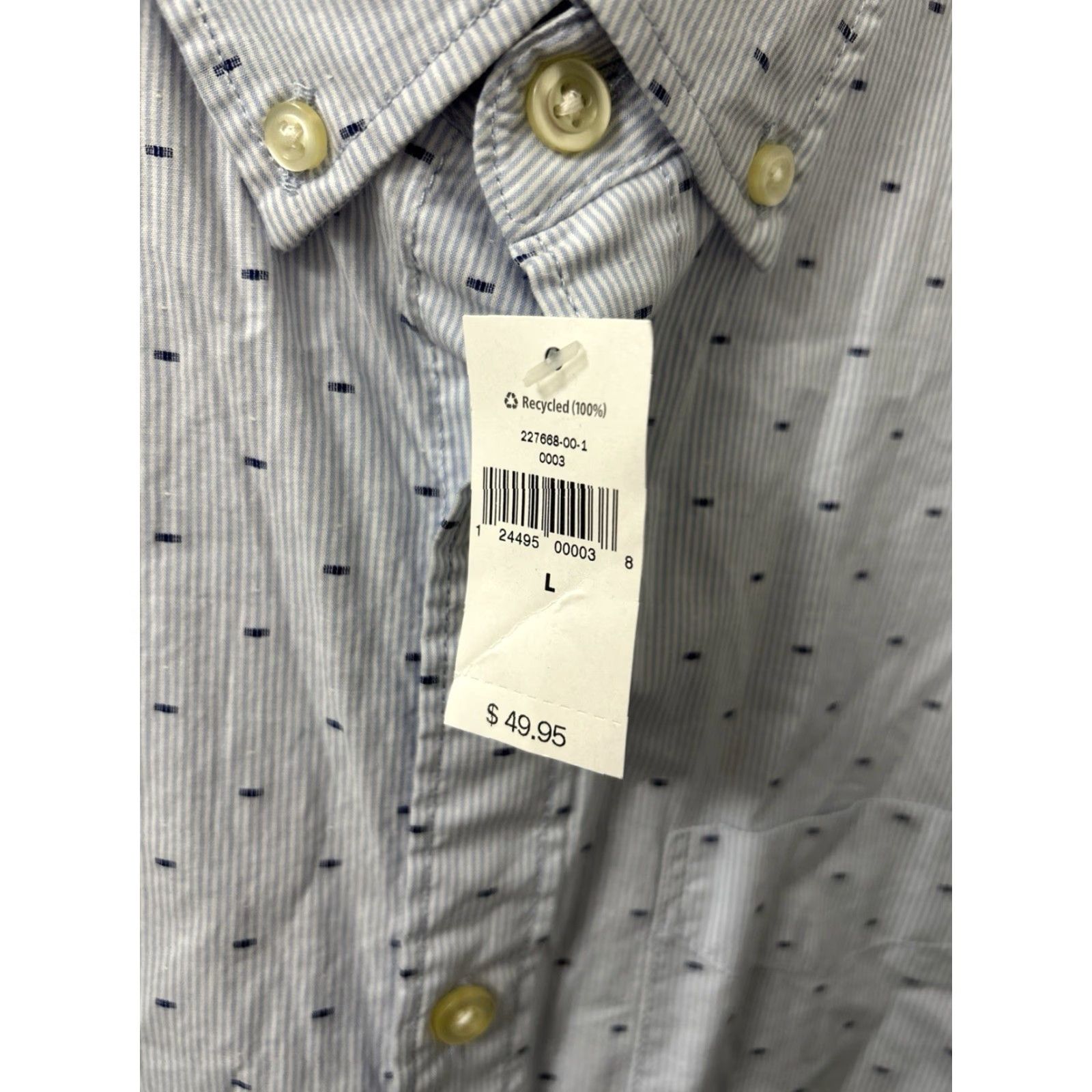 Gap GAP Shirt Mens L Blue Oxford Button-Down Striped Geometric Stretch Standard Fit Regular Pins Pocketed Casual Workwear Size US L / EU 52-54 / 3 - 5 Thumbnail