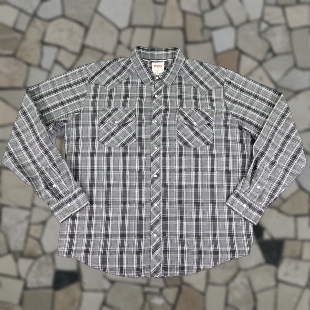 Levi's VINTAGE Levi's Shirt Mens XL Gray Plaid Western Pearl Snap White Tab Rodeo Rancher Cowboy Size US XL / EU 56 / 4 - 1 Thumbnail