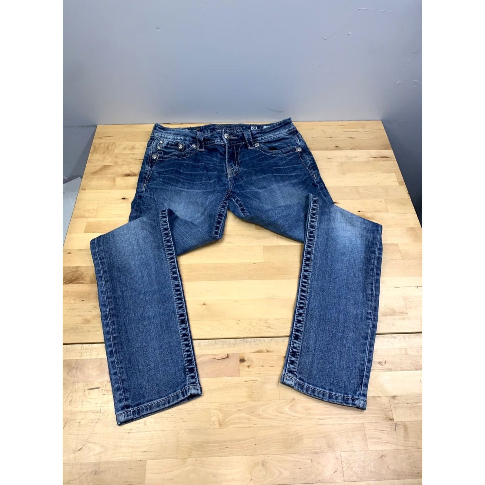 Miss Me Miss Me Jeans Women 28 Blue Ankle Skinny 5-Pocket Embroidered Denim Vintage: No Y2K Style, Regular Inseam 29” Size 28" / US 6 / IT 42 - 6 Thumbnail