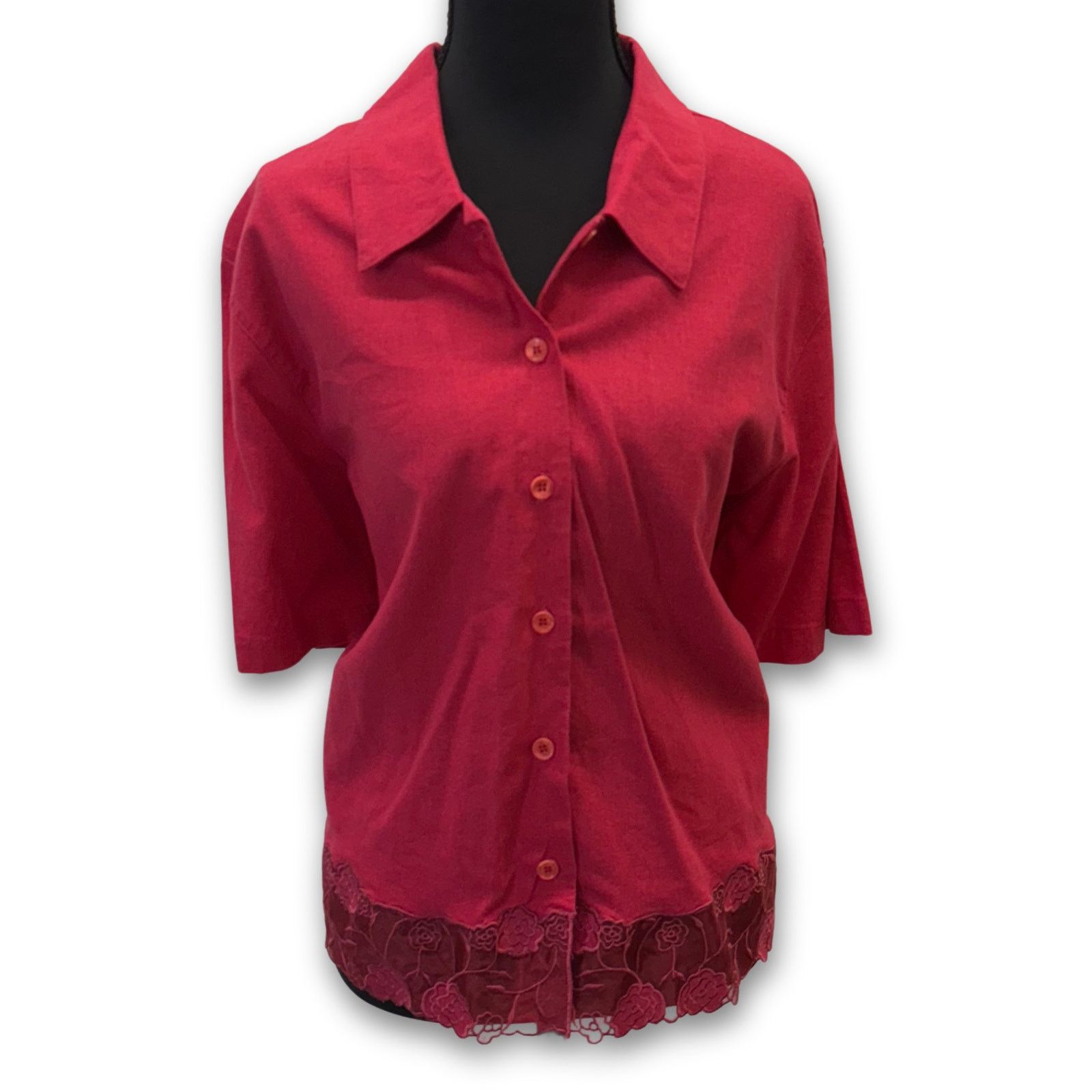 Vintage Vintage Napa Valley Short Sleeve Button Up WIth Lace Trim Size XL / US 12-14 / IT 48-50 - 1 Thumbnail