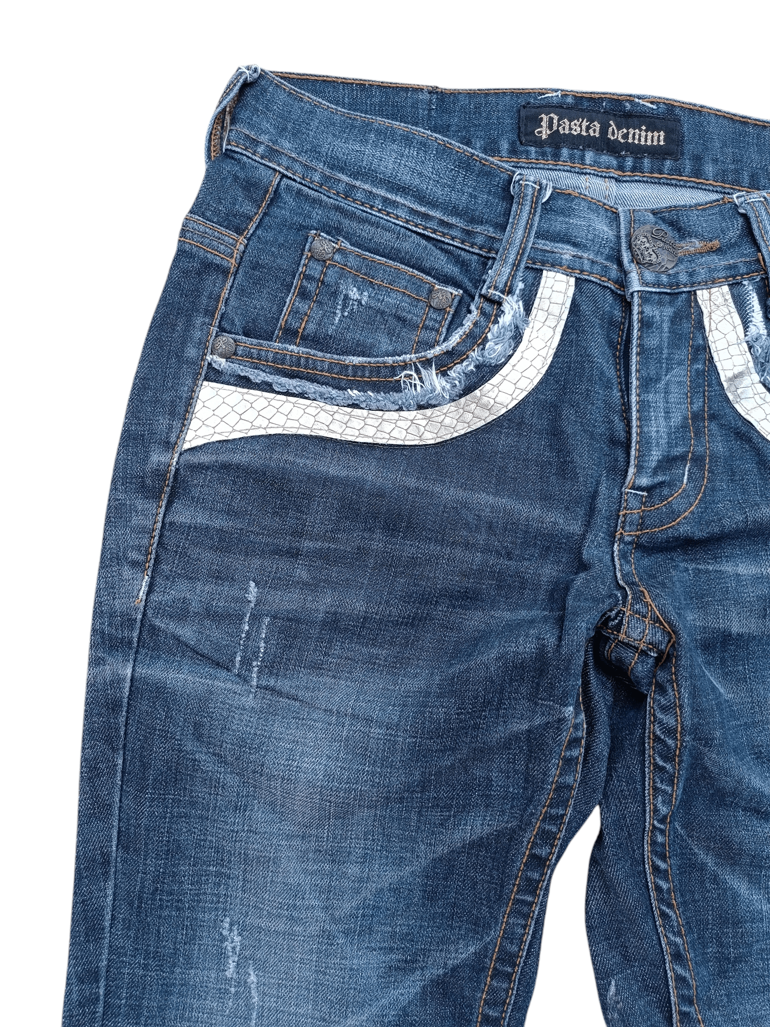 Tornado Mart PASTADENIM Skinny Distressed Whiskers Faded Embroidery Cross Size US 30 / EU 46 - 9 Thumbnail