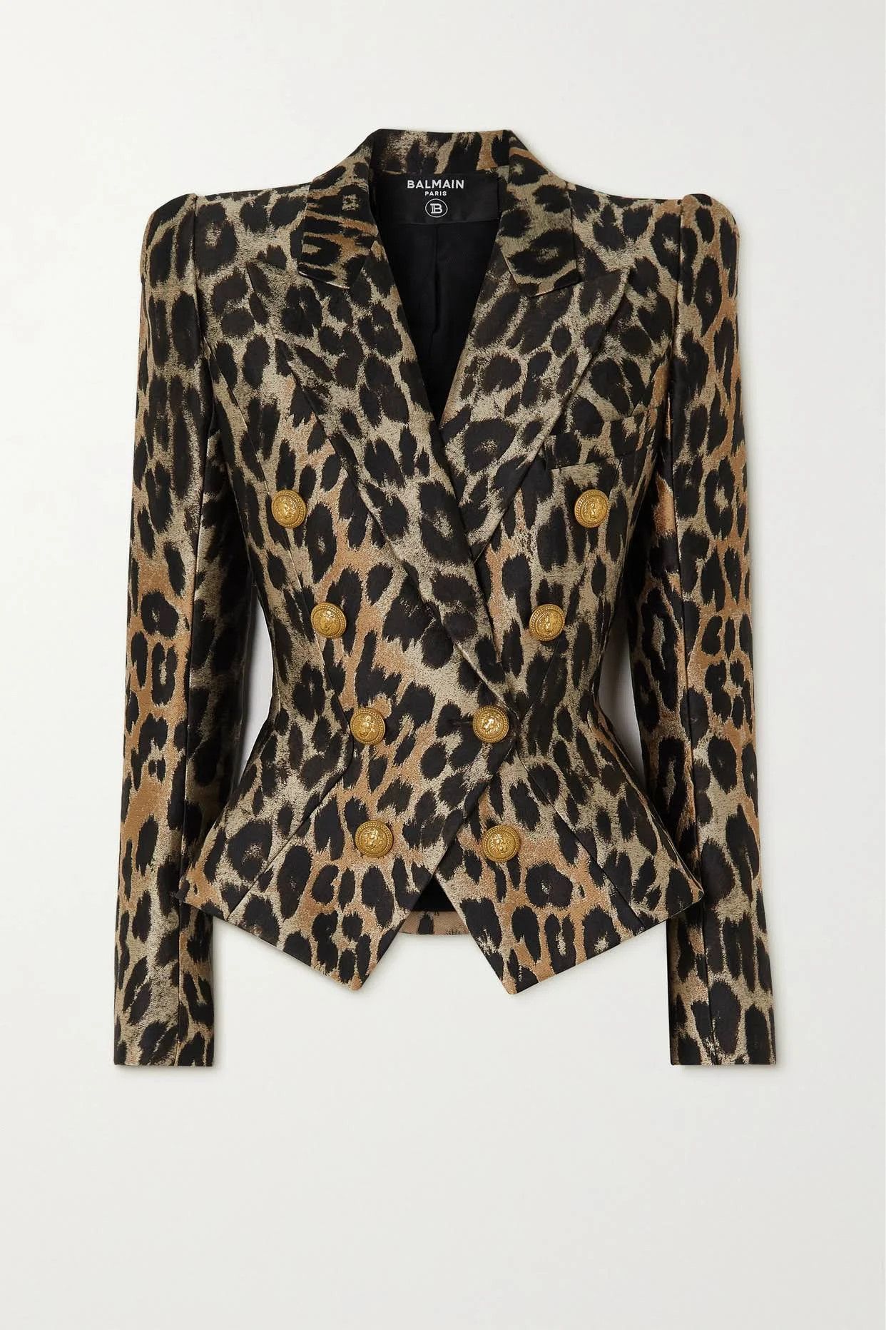 o1srvl11e0524 Double-breasted Jacquard Blazer in Leopard