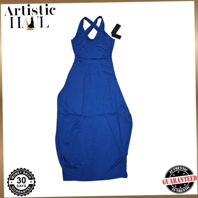 Giorgio Armani Giorgio Armani Dress Blue 44 Draped Satin Jersey Crossed Back Midi BNWT Size M / US 6-8 / IT 42-44 - 2 Thumbnail