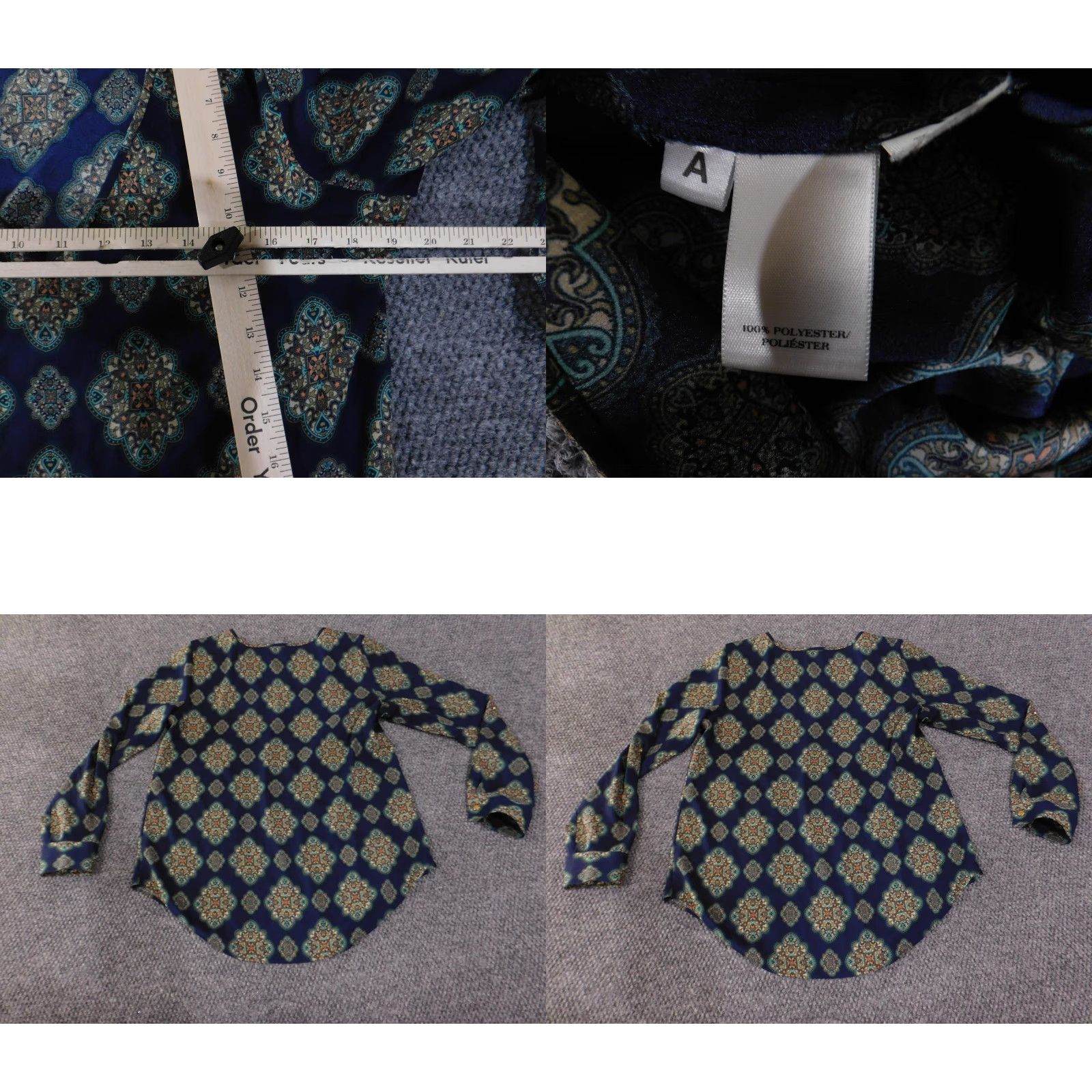 Ann Taylor Ann Taylor Blouse Womens Medium Navy Blue Medallion Print Long Sleeve V Neck Size M / US 6-8 / IT 42-44 - 8 Thumbnail