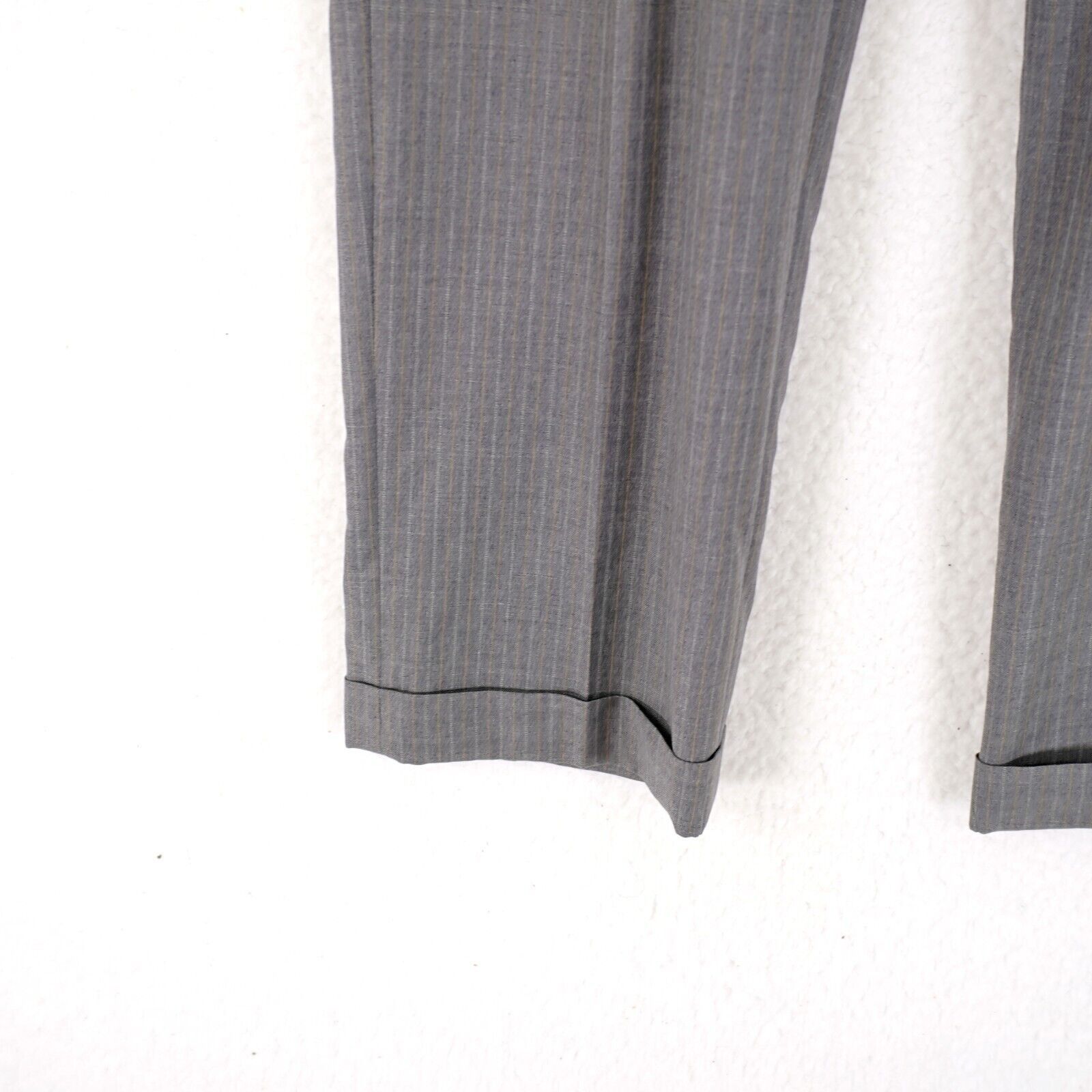 Canali DAMAGED Canali Wool Gray White Brown Striped 35/32 Dress Pan Size 34R - 2 Thumbnail