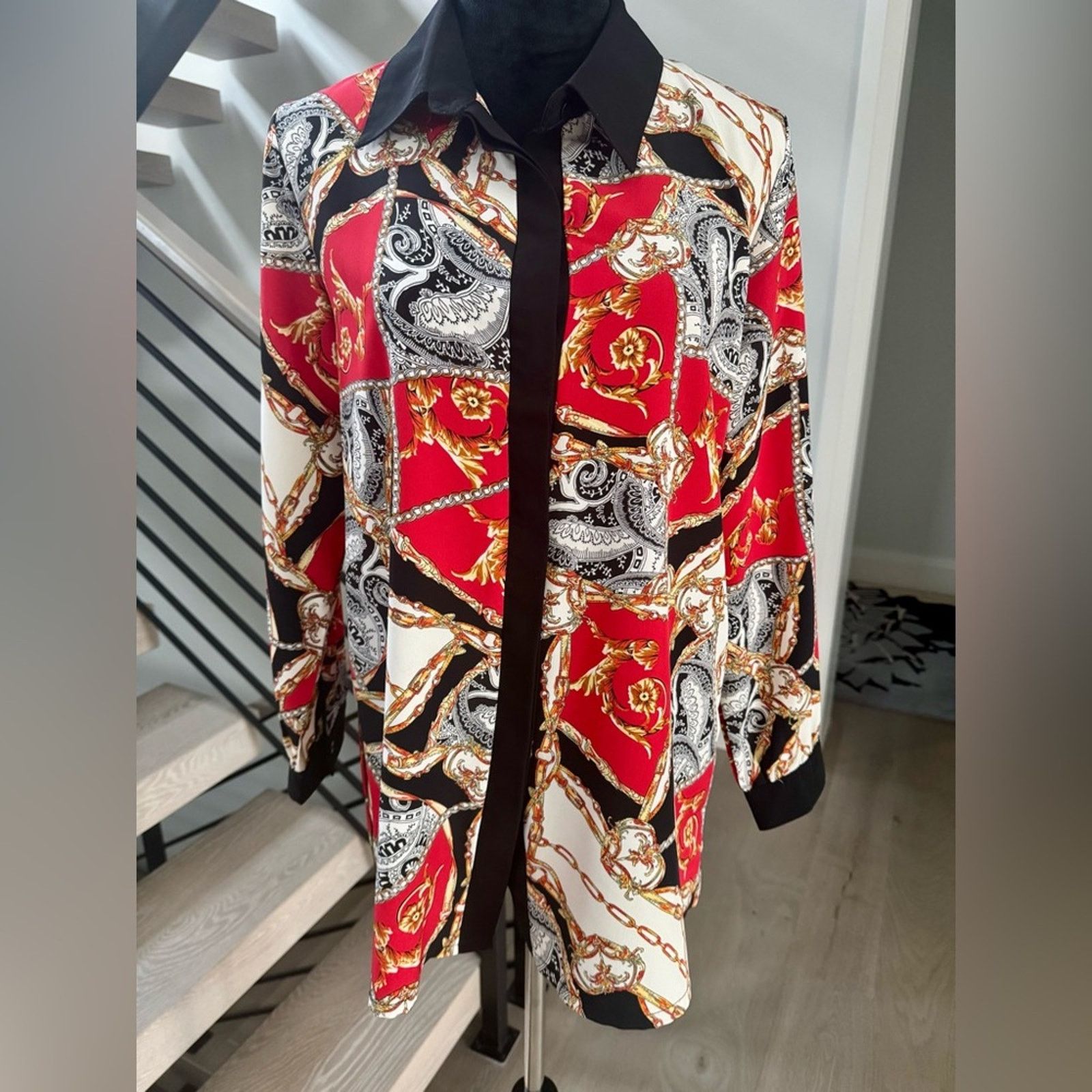 Other New Y2K Vintage Baroque Red and Black Paisley Print Blouse Size S / US 4 / IT 40 - 1 Thumbnail