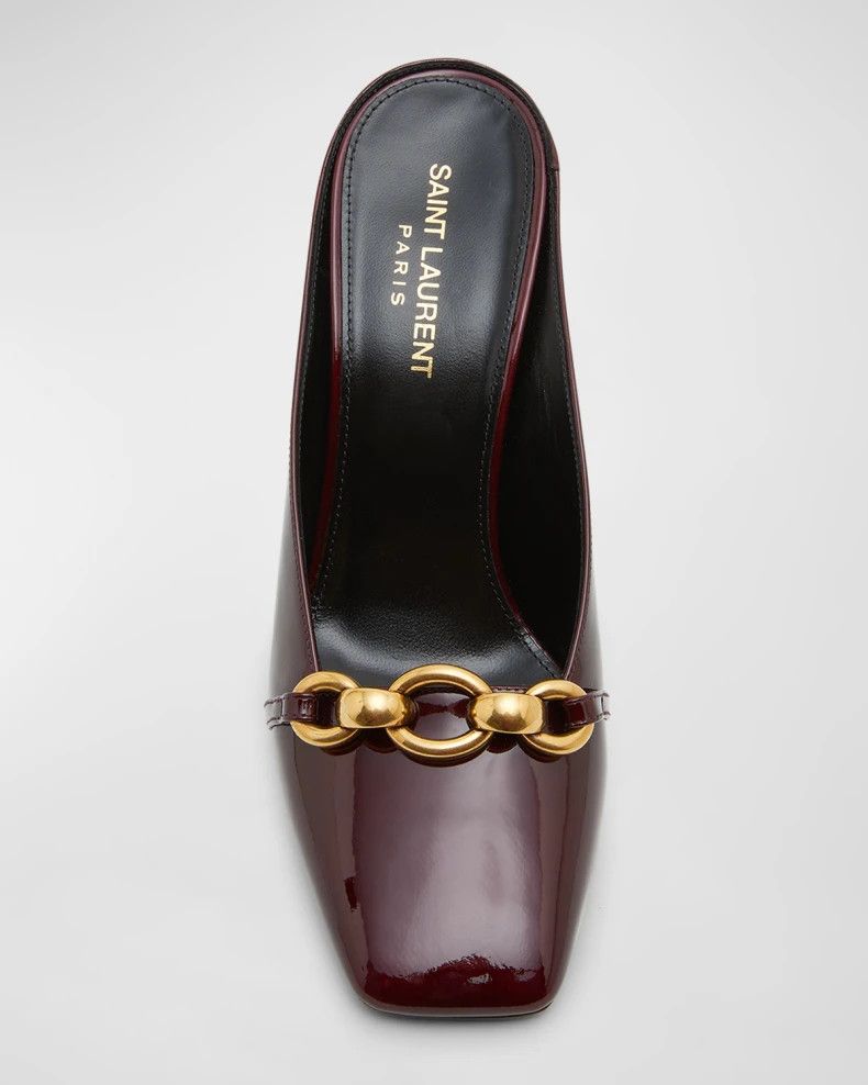 Saint Laurent Paris o1s1wg111024 Maillon Chain Leather Mule Pumps Red Bordeaux Size US 7.5 / IT 37.5 - 5 Thumbnail