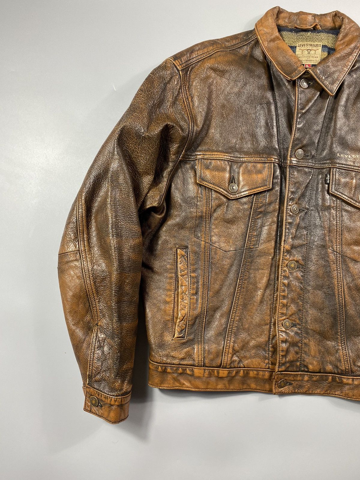 Levi's Grail! 1970s Levis Long Horn Trucker Leather Jacket Size US L / EU 52-54 / 3 - 2 Thumbnail