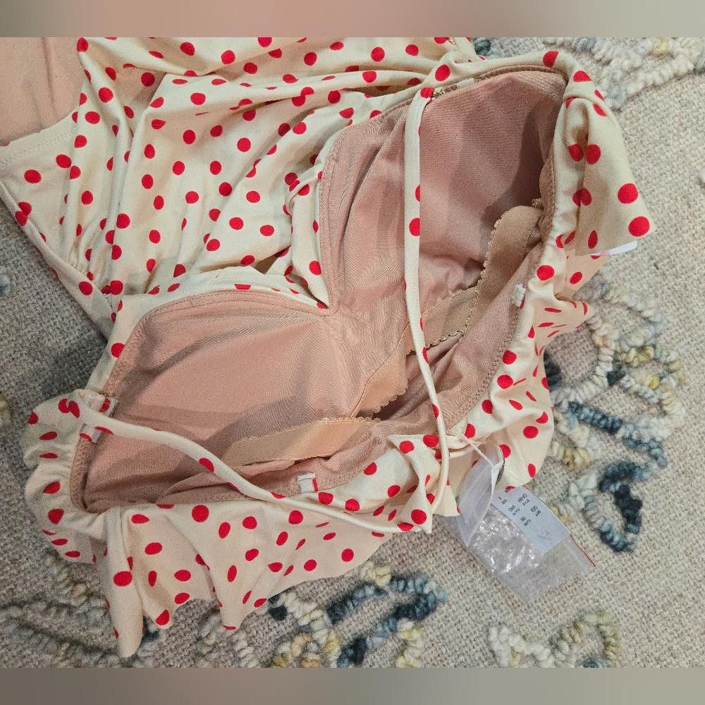 J.Crew Ruched One-Piece Swimsuit with Ruffles in Red Dot Print Size ONE SIZE - 4 Thumbnail