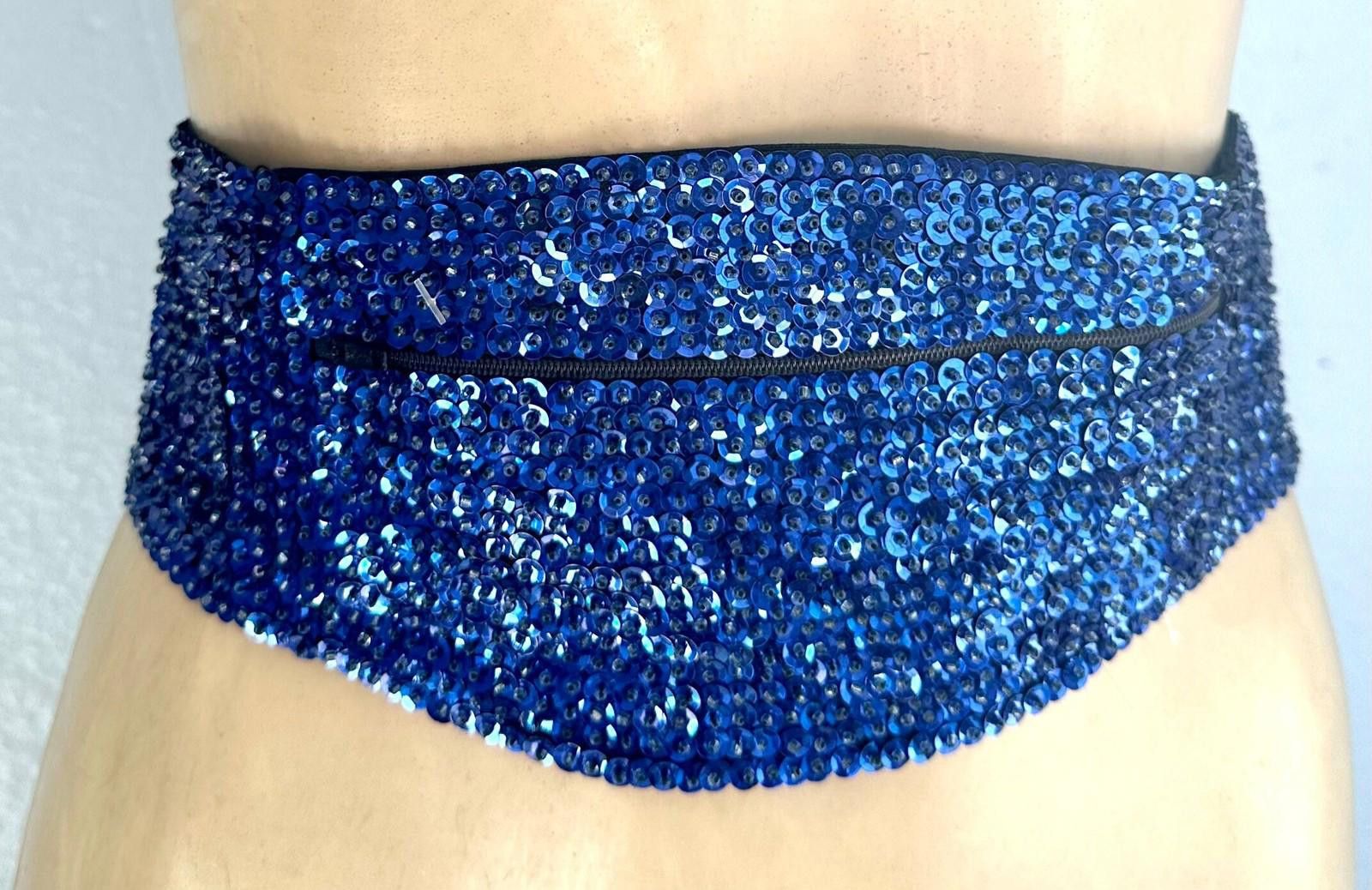 Designer Sequin Cummerbund Fashion Belt Royal Blue Size ONE SIZE - 1 Thumbnail