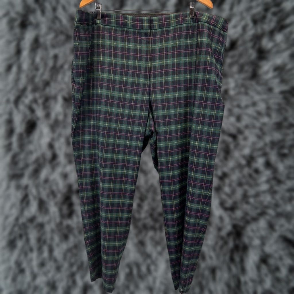 Talbots Talbots Hampshire Ankle Pants Womens 24W Plus Multicolor Plaid Wool Blend Elastic Sides Size 42" / US 20 - 1 Thumbnail