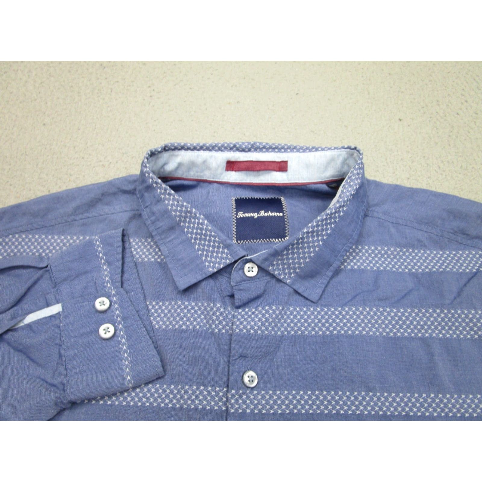 Tommy Bahama VINTAGE Tommy Bahama Shirt Mens 2XL Blue Striped Cotton Button-Up Casual Aloha Beach Hawaiian Preppy Mens Size US XXL / EU 58 / 5 - 3 Thumbnail