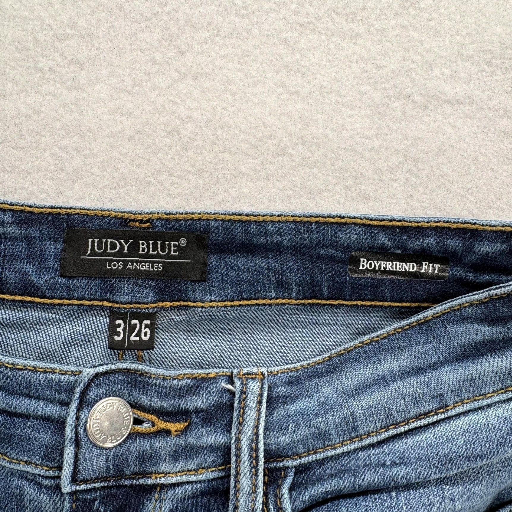 Denime Judy Blue Jeans Womens 3/26 Blue Medium Wash Mid Rise Fringe Denim Boyfriend Style Jeans Stretch 5-Pocket Zip Rise Mid-Relaxed Womens Jeans Blue Size 26" / US 2 / IT 38 - 4 Thumbnail