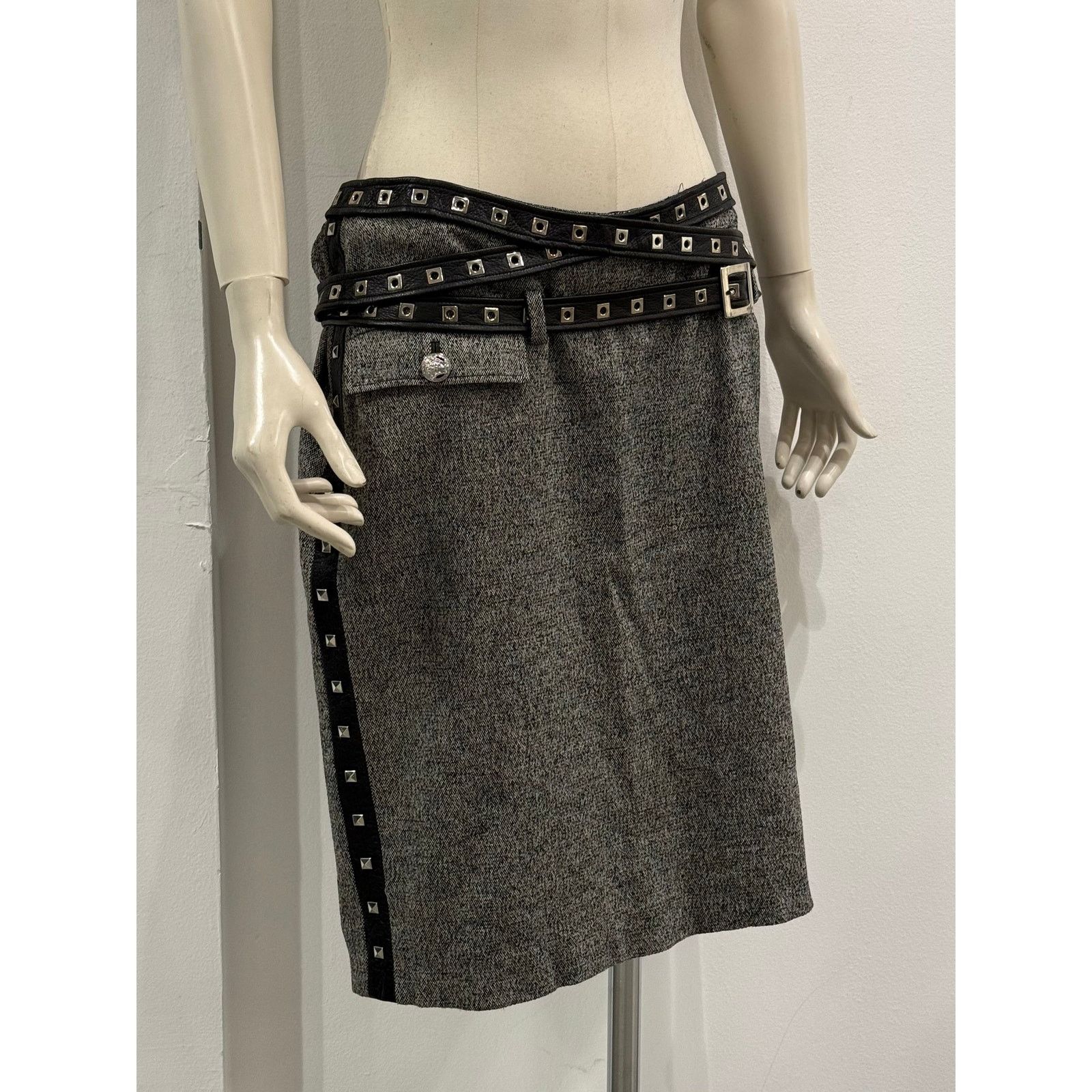 Versace 2000s Gianni Versace bondage studded wool skirt Size 32" / US 10 / IT 46 - 2 Thumbnail