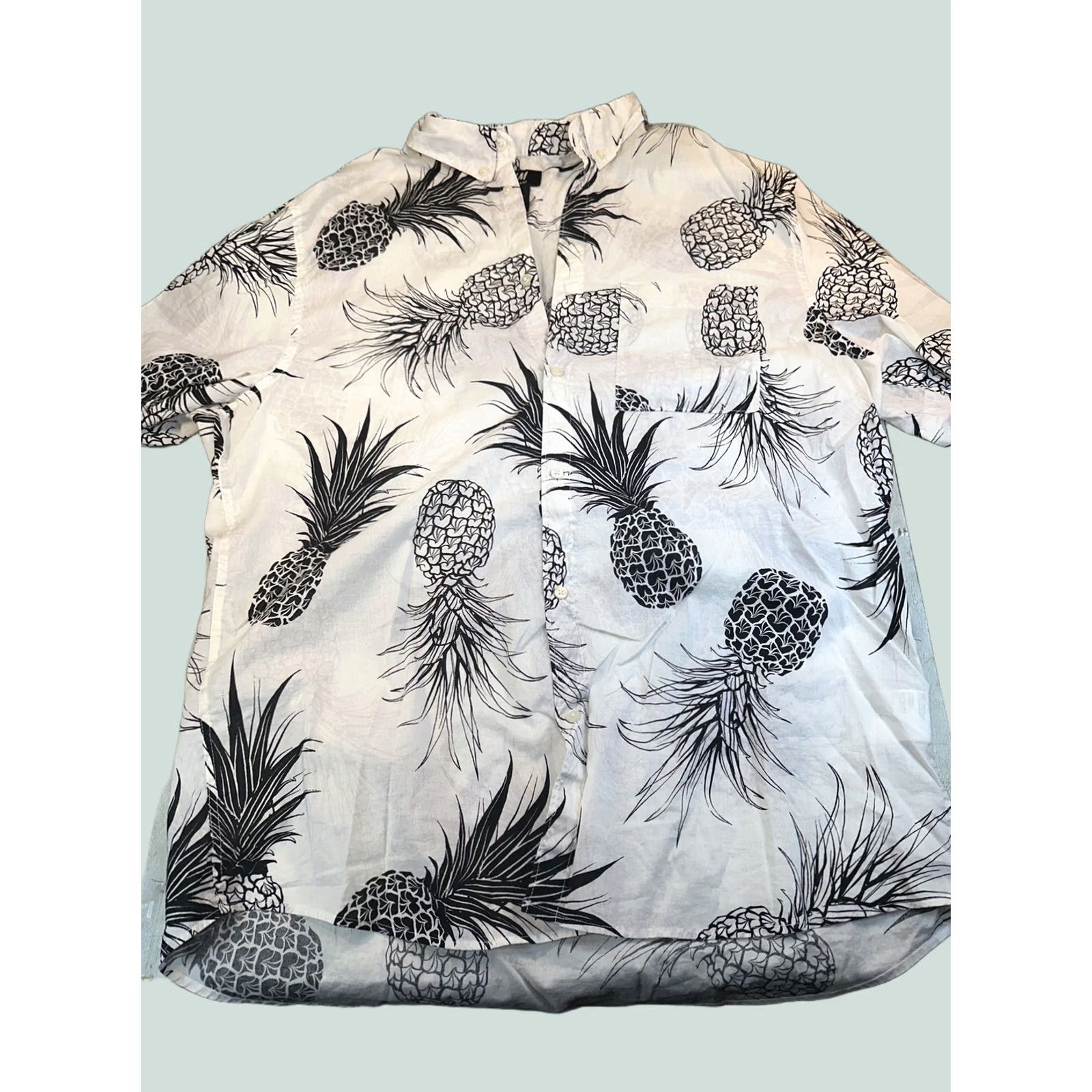 H&M H&M Shirt Mens XL Button Front Ivory Cotton Pineapple Aloha Floral Short Sleeve Size US XL / EU 56 / 4 - 1 Thumbnail