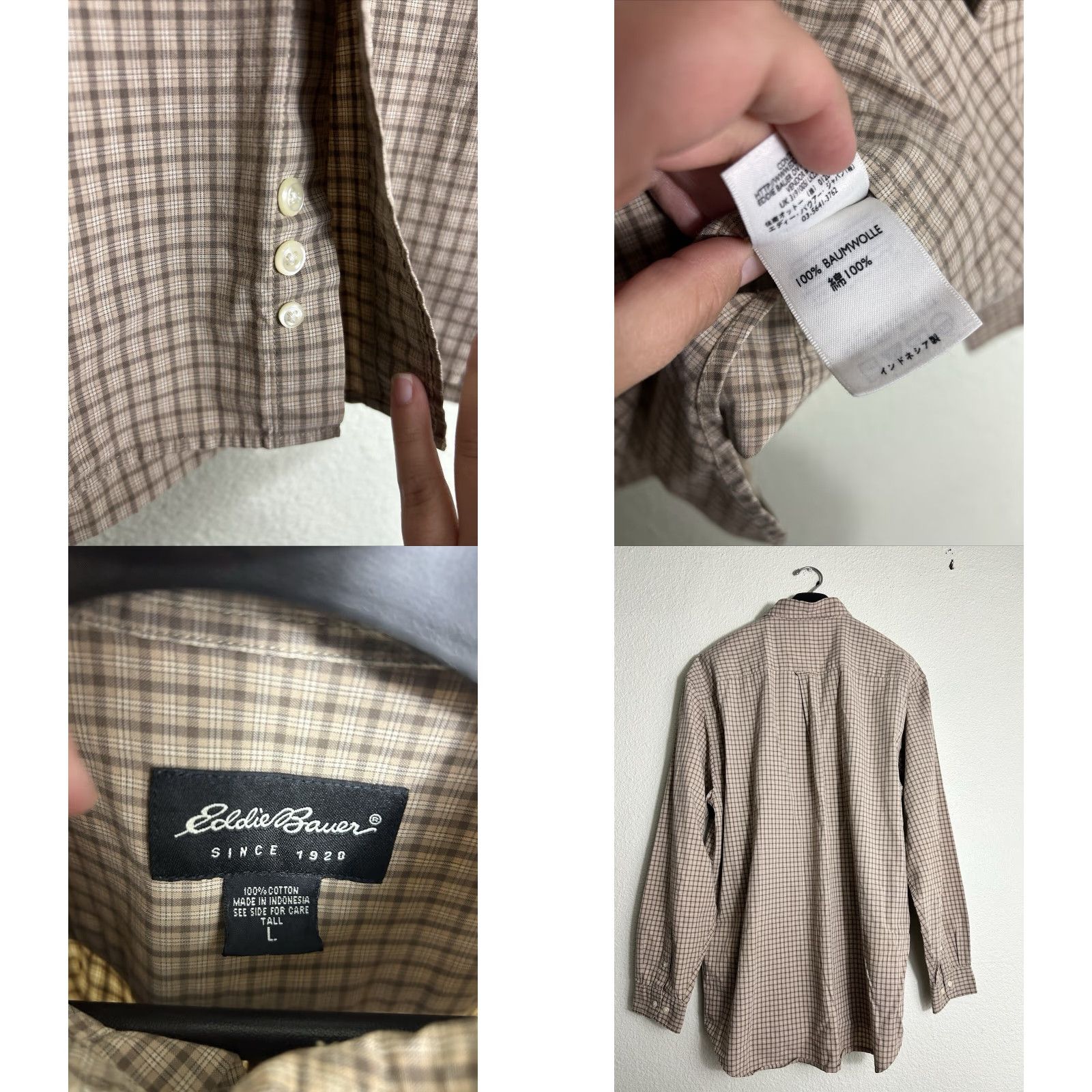 Eddie Bauer Eddie Bauer Mens Large Tall Beige Plaid Checkered Button-Up Shirt Size US L / EU 52-54 / 3 - 8 Thumbnail