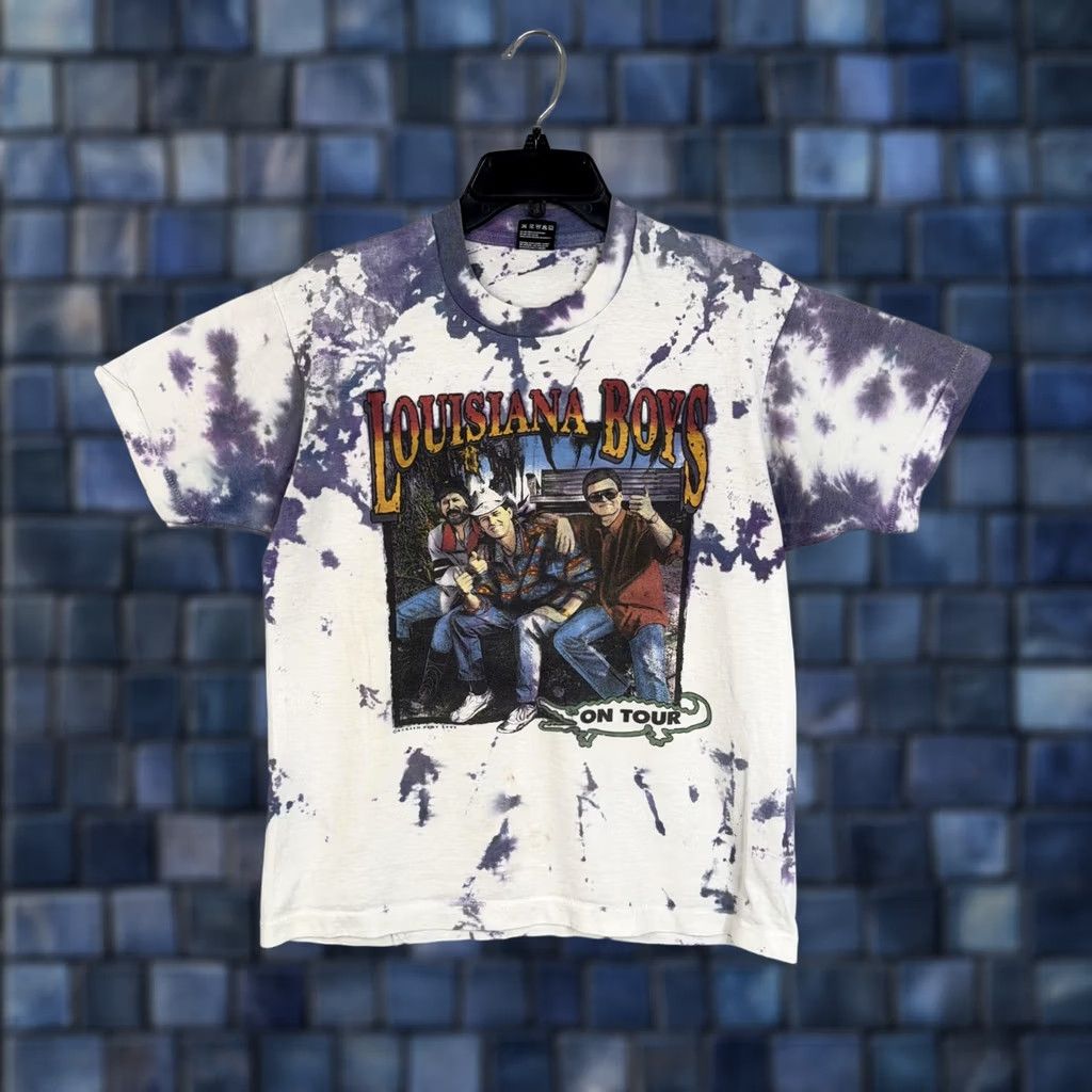 Fruit Of The Loom VINTAGE Fruit of the Loom Louisiana Boys Tour Shirt Mens Large White Purple Tie Dye 1992 90s Graphic Print Short Sleeve Crew Neck T-Shirt Mens Women? Size US L / EU 52-54 / 3 - 1 Thumbnail