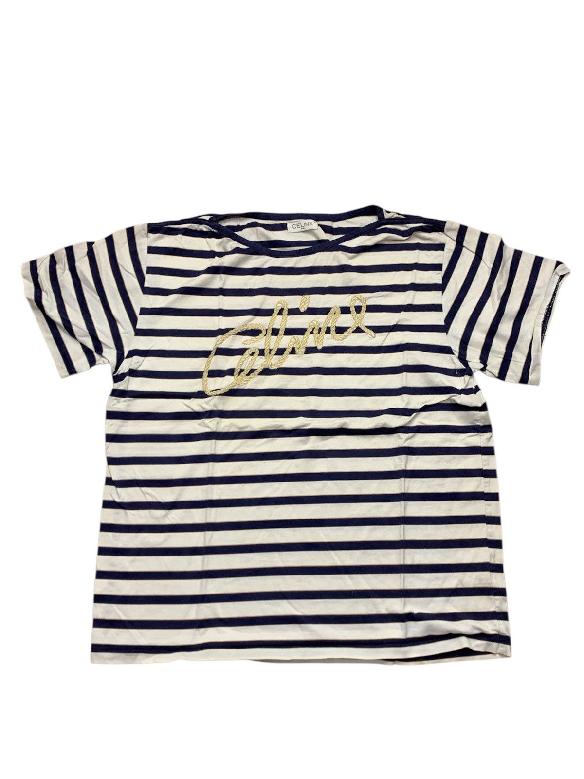 Celine 🐍 Vintage Celine Paris - Striped Embroidered Tshirt Size M / US 6-8 / IT 42-44 - 1 Thumbnail