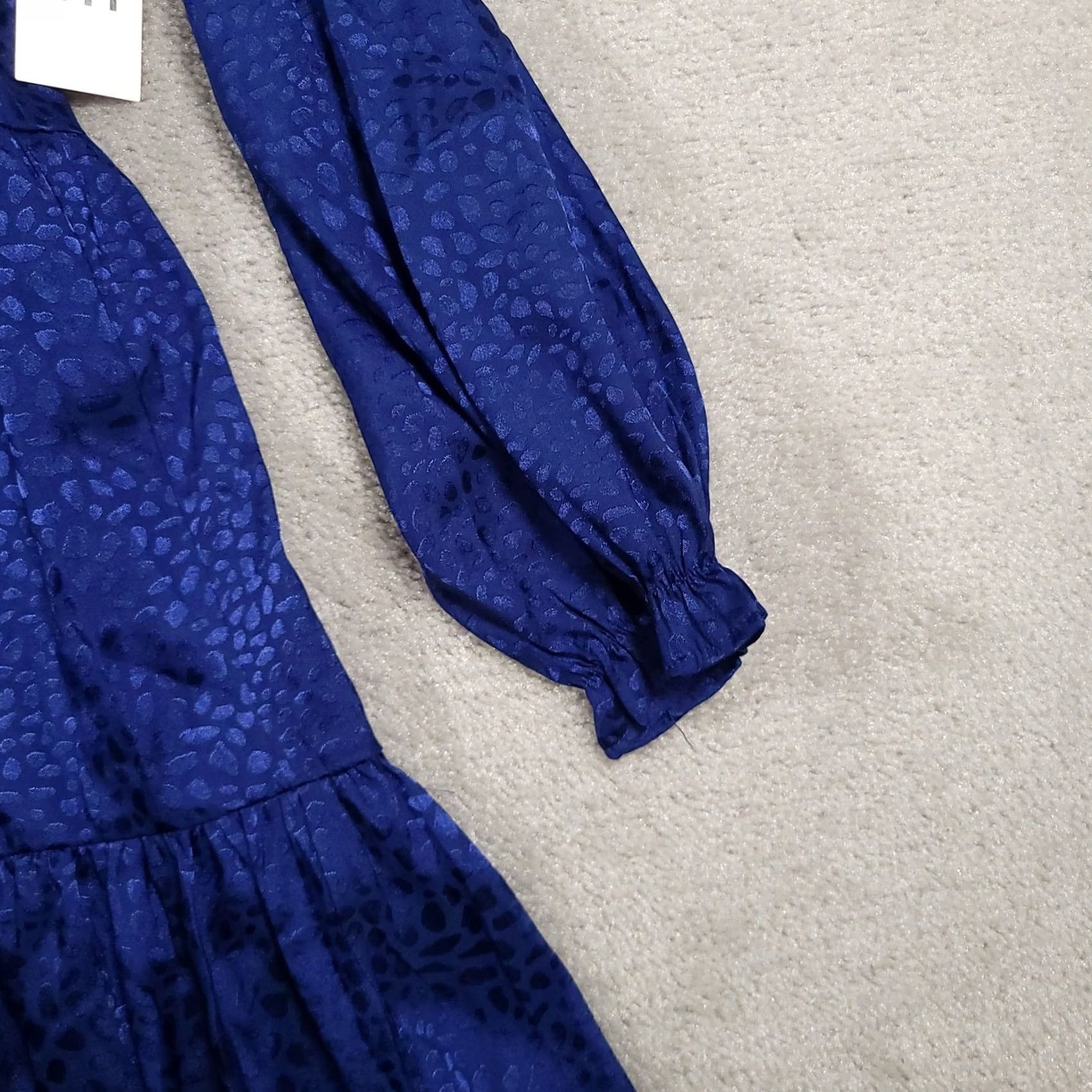 Vintage HARPER 241 Dress Womens 8 Blue Long Sleeve Tiered Ruffle Jacquard Satin Dress Size M / US 6-8 / IT 42-44 - 5 Thumbnail