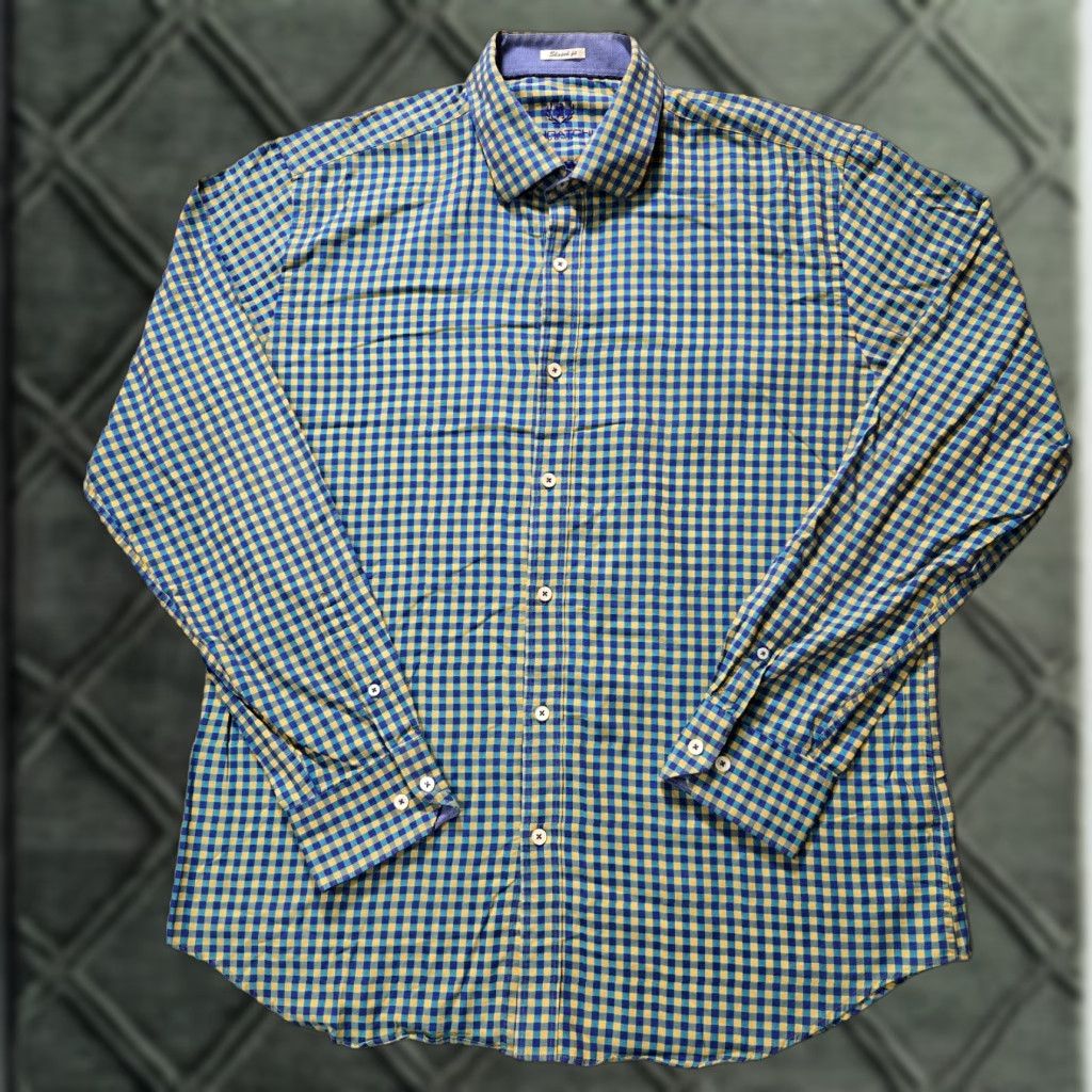 BUGATCHI Bugatchi Uomo Button-Up Shirt Mens Medium Cotton Checkered Shaped Fit Multicolor Warm Weather Casual Size 40R - 1 Thumbnail