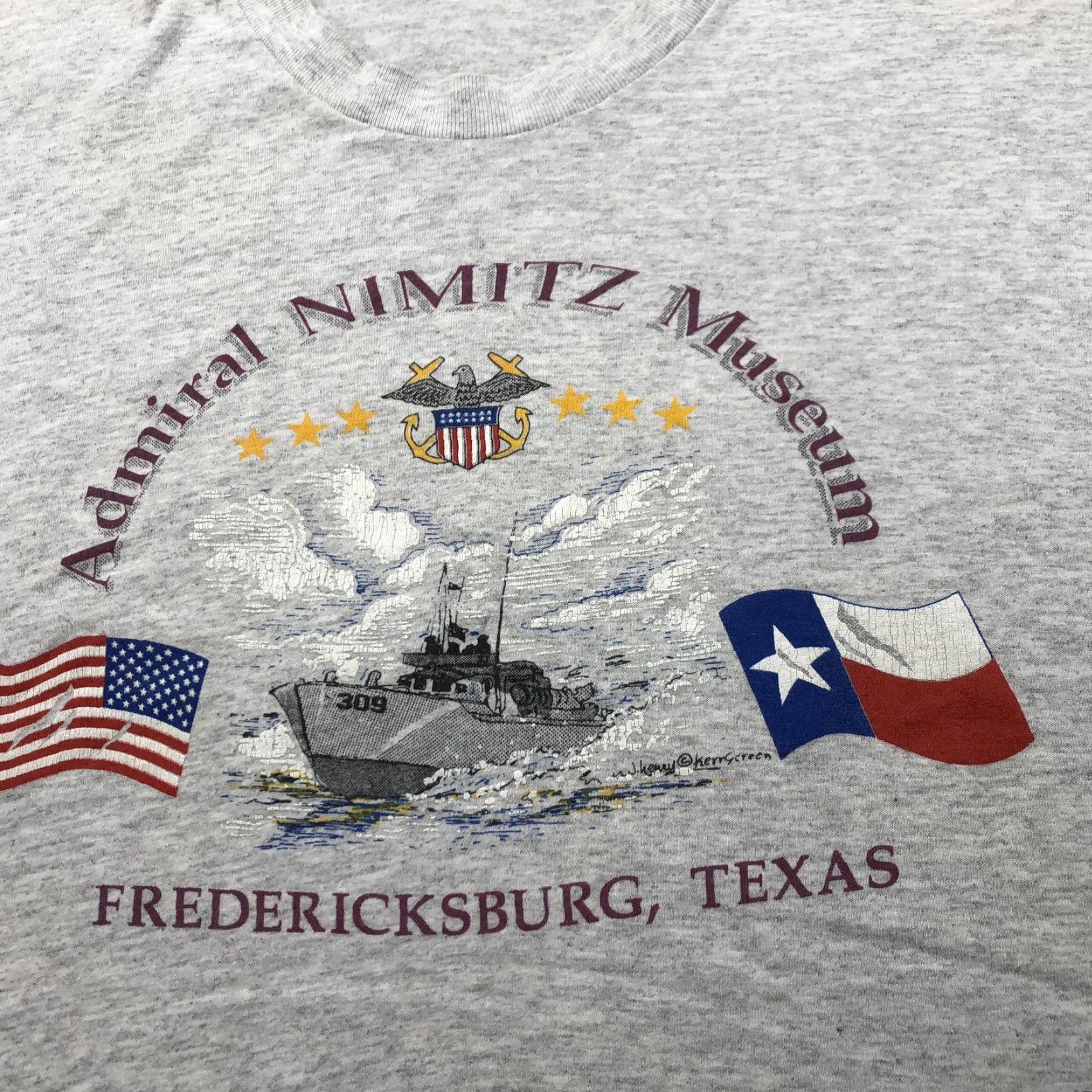 Hanes VINTAGE Admiral Nimitz Museum Shirt Mens XL Gray Hanes Tee Boat Texas Navy Base Graphic Print 50/50 Crew Neck Short Sleeve 2XL (Measures) Mens Size US XL / EU 56 / 4 - 4 Thumbnail